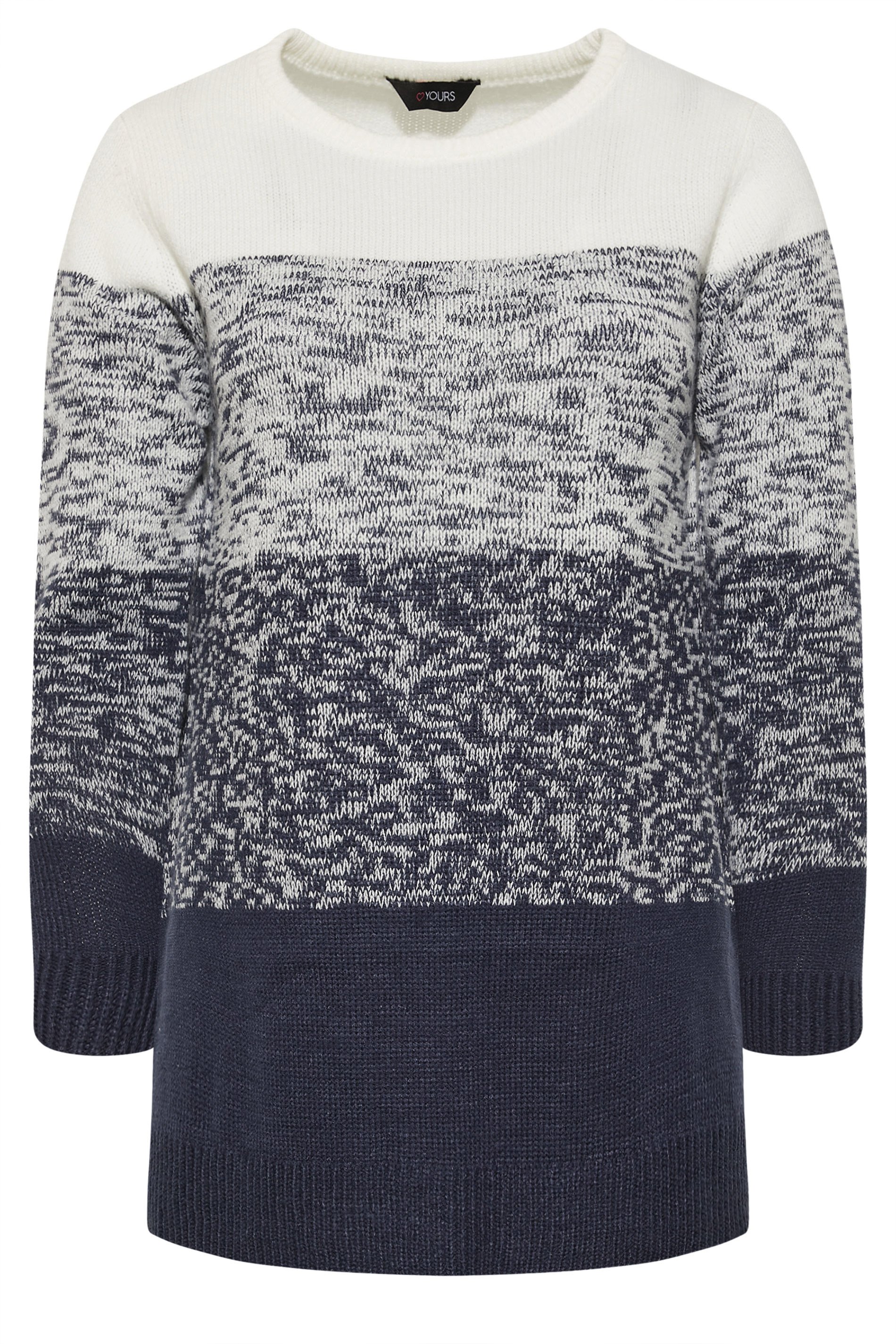 Plus Size Navy Blue Colour Block Knit Jumper | Yours Clothing