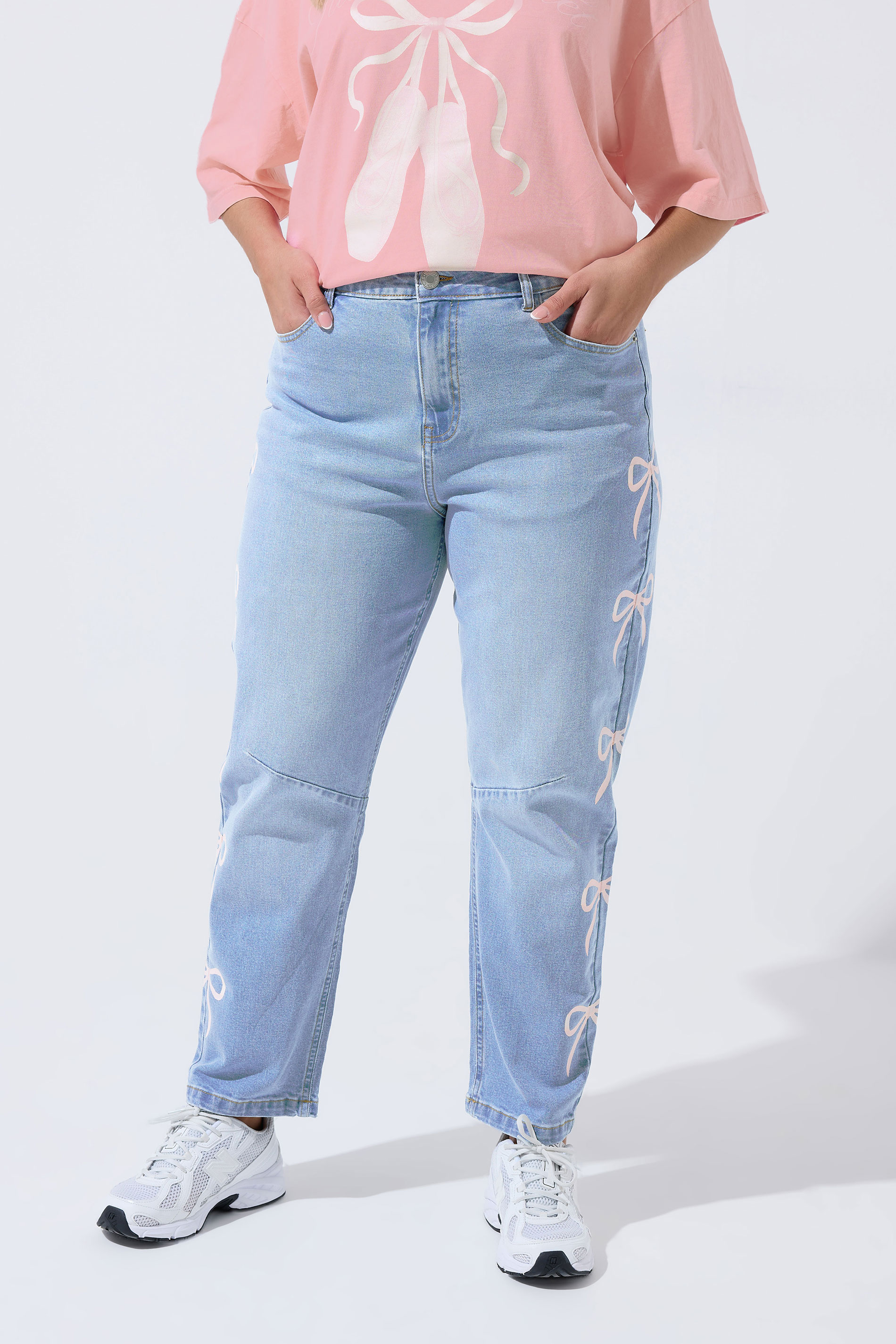 LIMITED COLLECTION Plus Size Blue Bow Barrel Leg Jeans | Yours Clothing 2