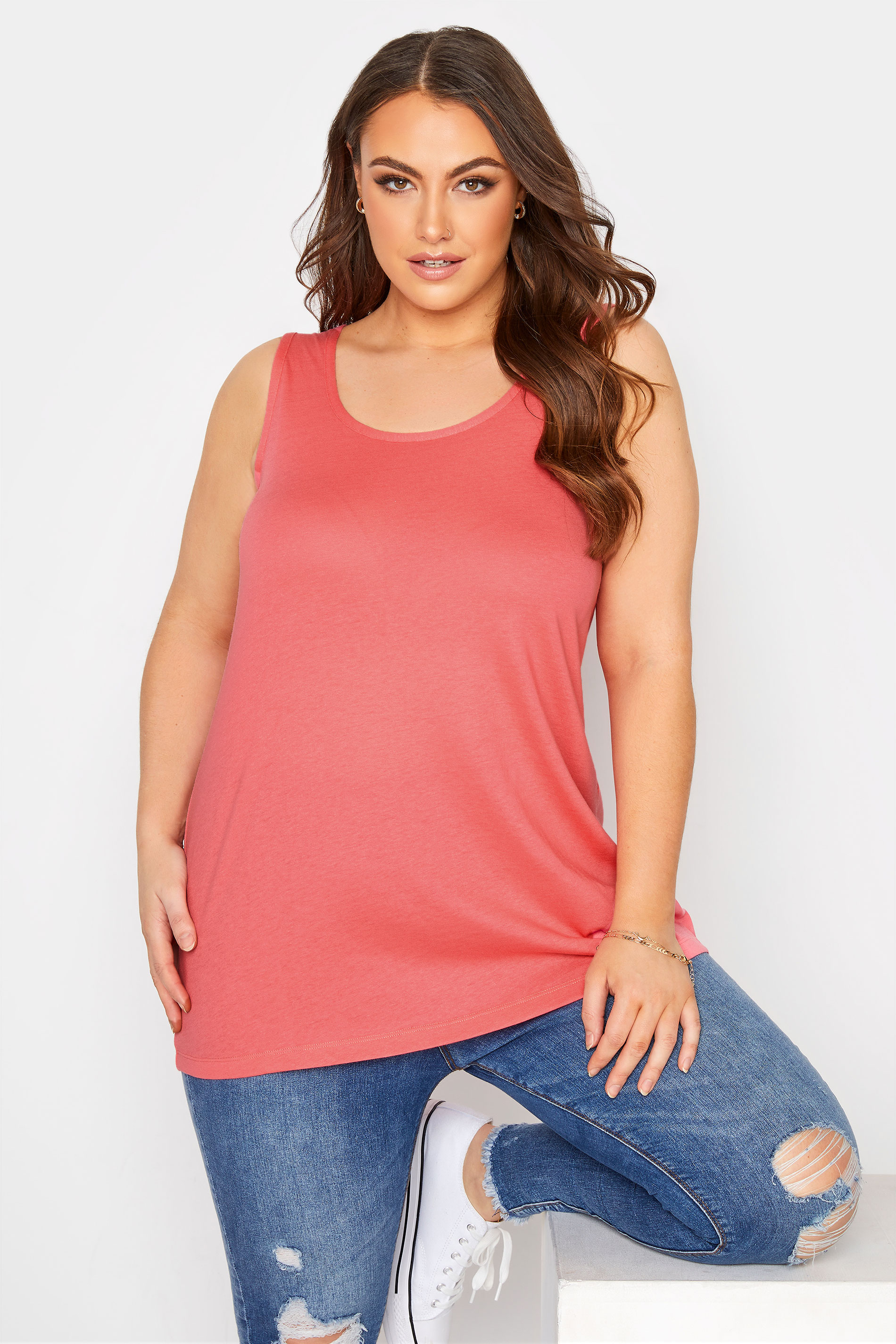 Curve Bright Coral Pink Basic Vest Top_A.jpg