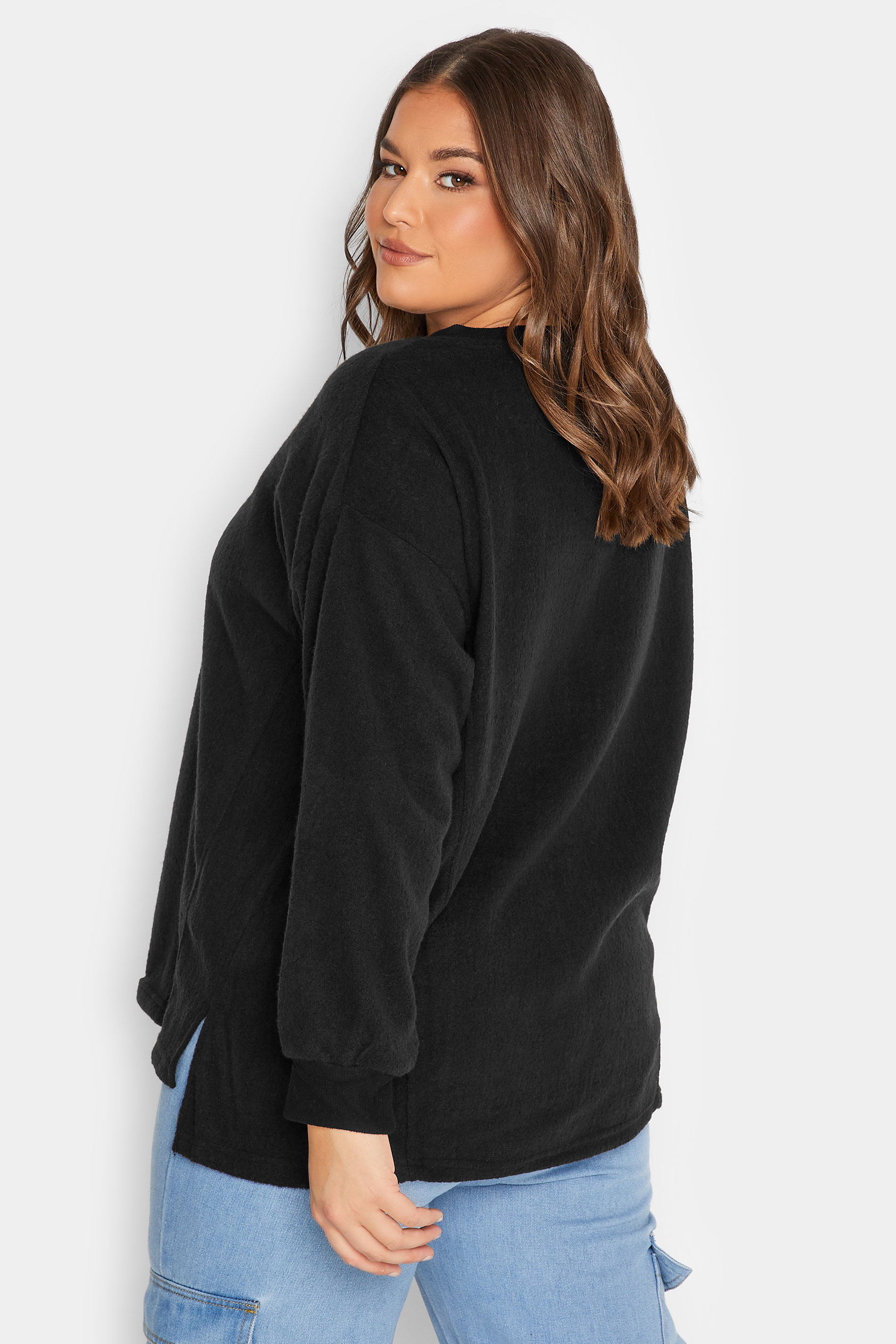 Plus Size Black V-Neck Soft Touch Fleece Sweatshirt | Yours Clothing 3