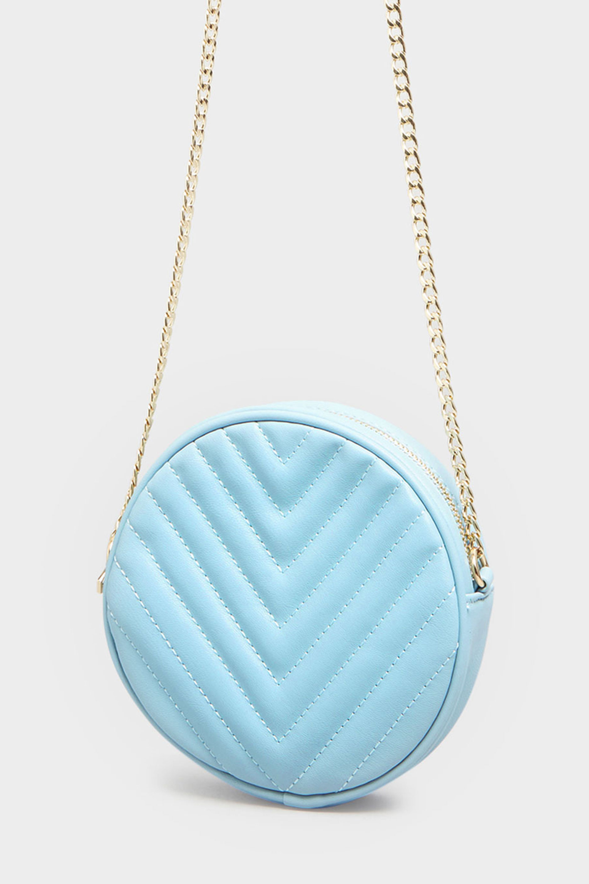 Blue Quilted Circle Chain Bag 1