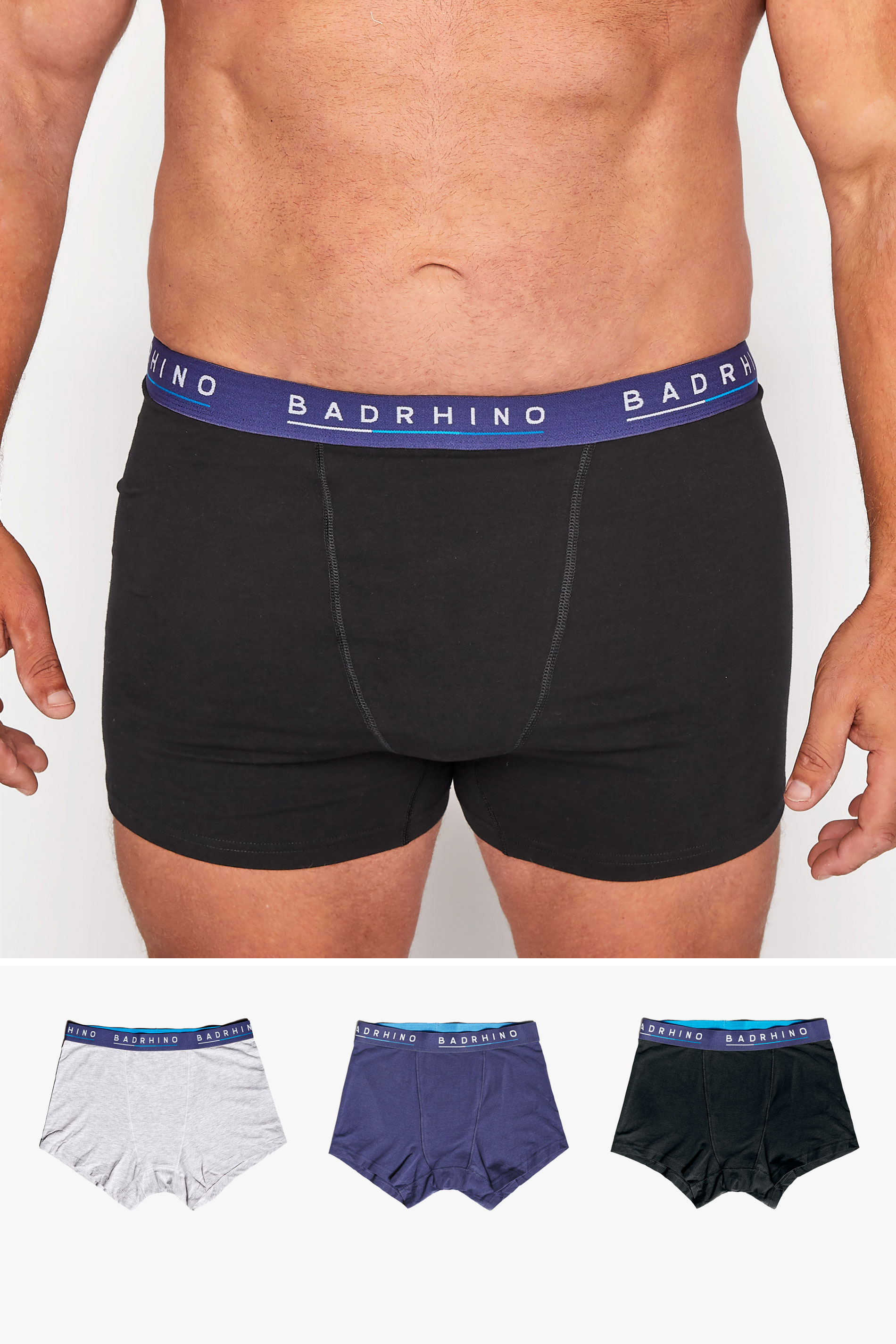 BadRhino Big & Tall Essential 3 Pack Black & Grey Boxers 1