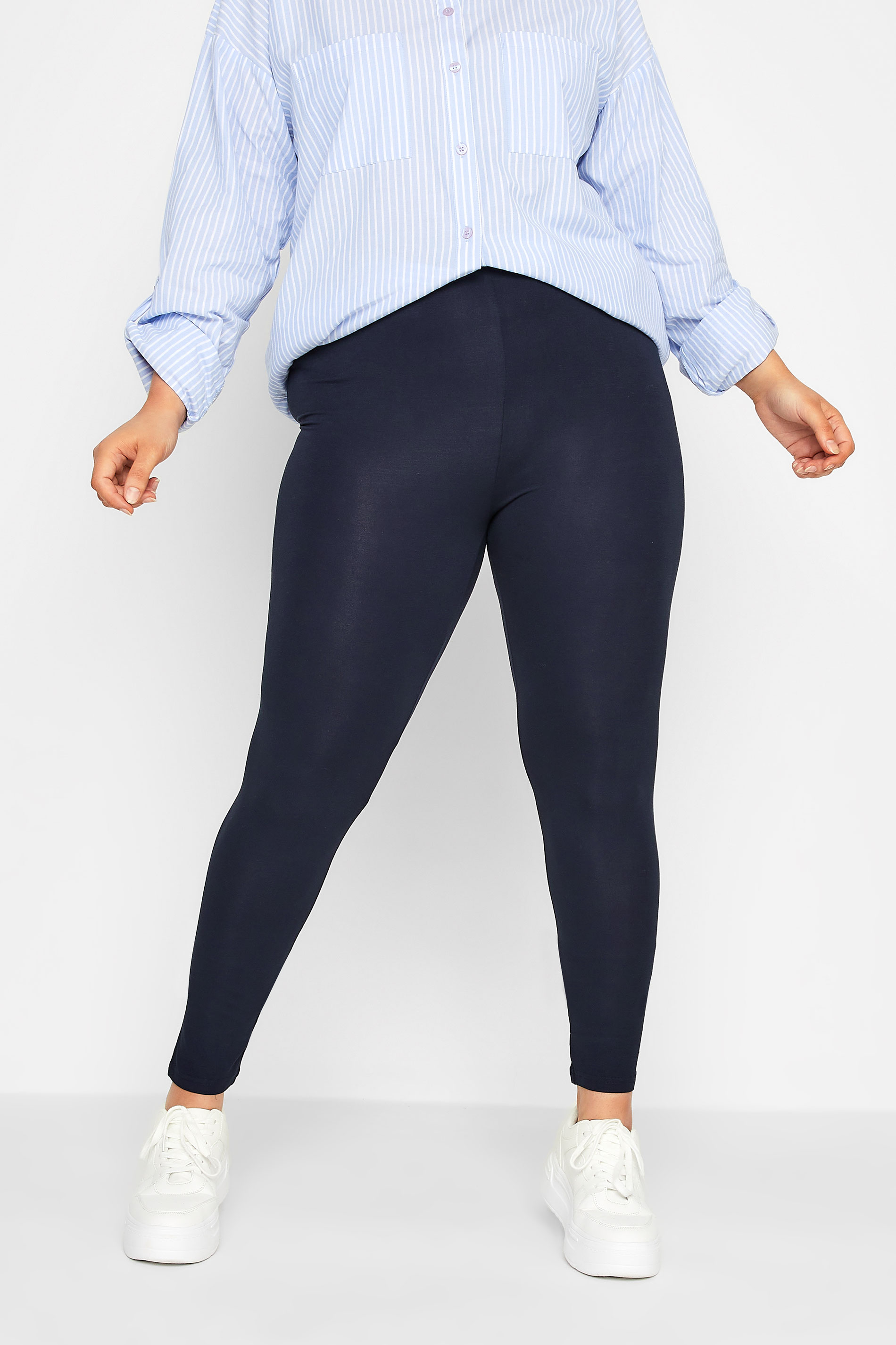 Plus Size YOURS FOR GOOD Navy Blue Viscose Leggings | Yours Clothing 1