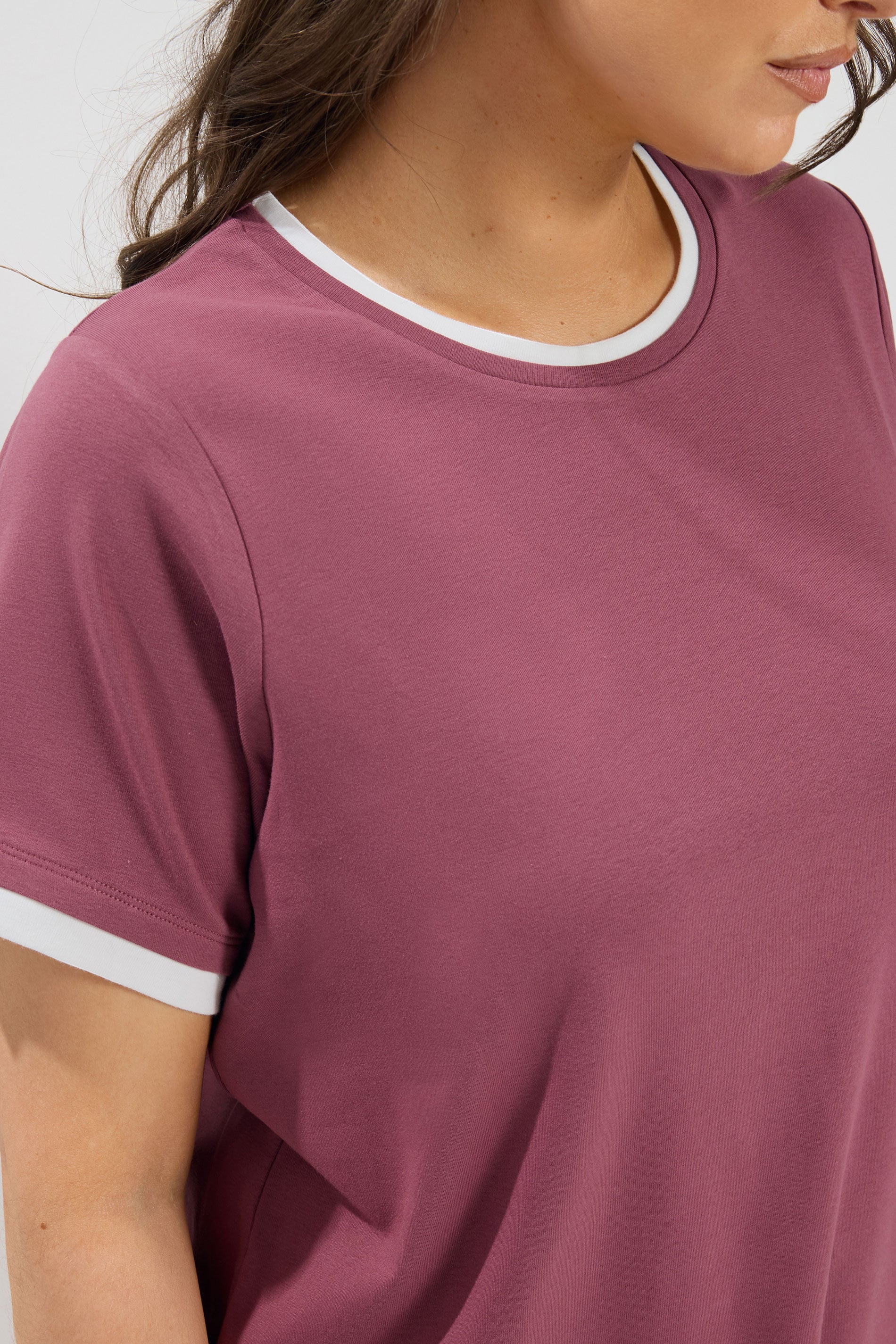 YOURS Plus Size Pink Contrast Trim Ringer T-Shirt | Yours Clothing 4