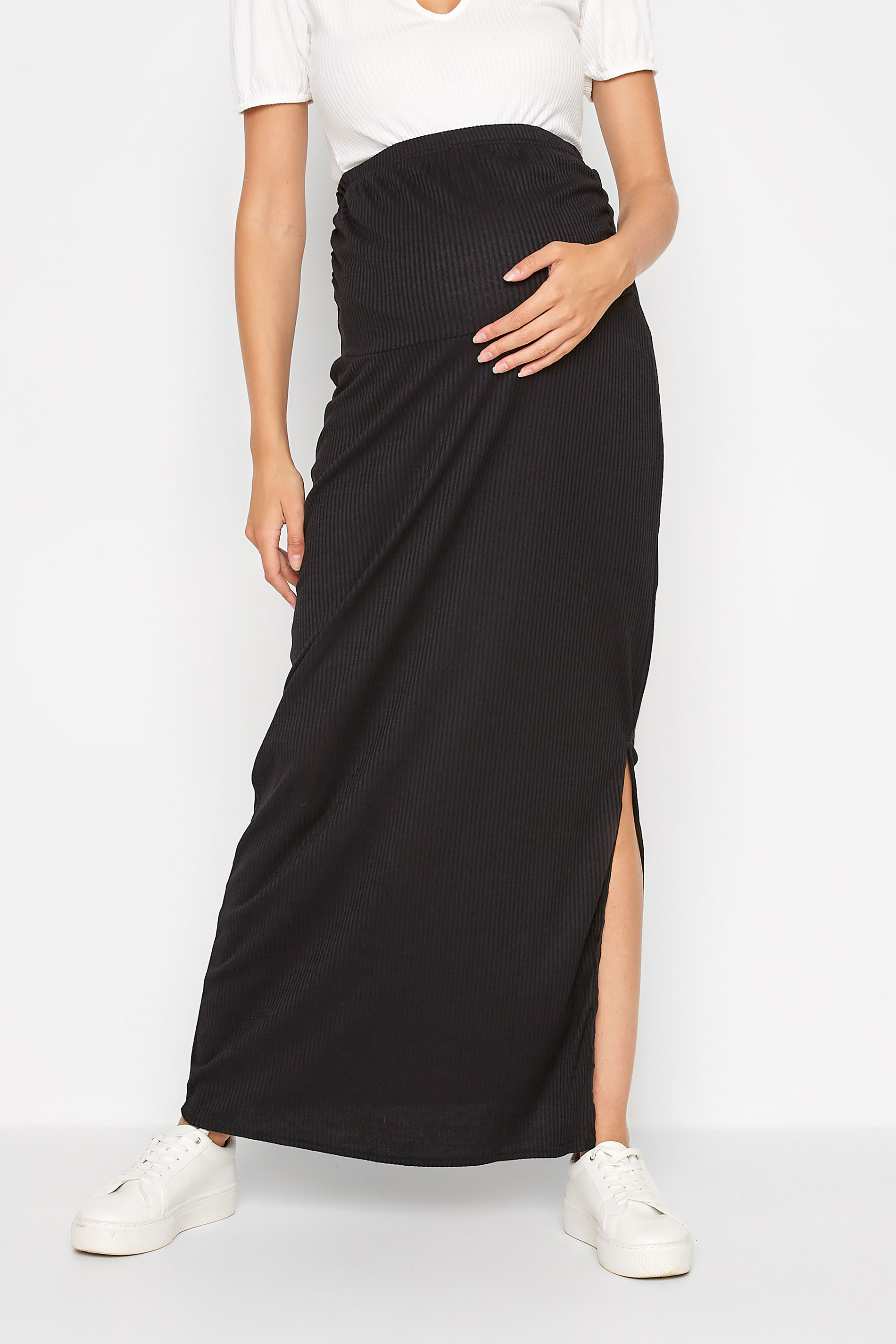 LTS Maternity Black Ribbed Maxi Skirt | Long Tall Sally 1