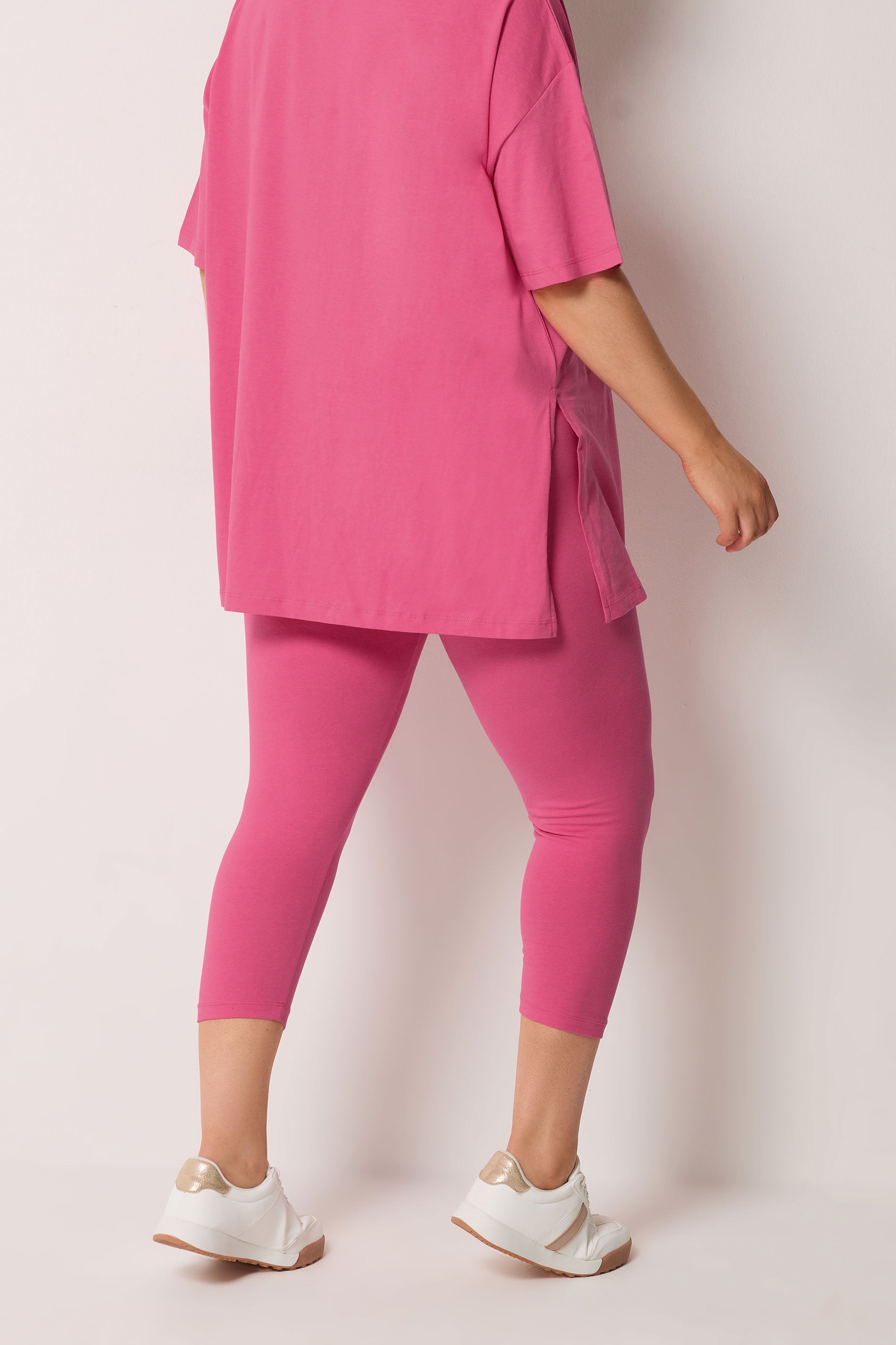 YOURS Plus Size Pink Elasticated Waist Cropped Leggings | Yours Clothing 4