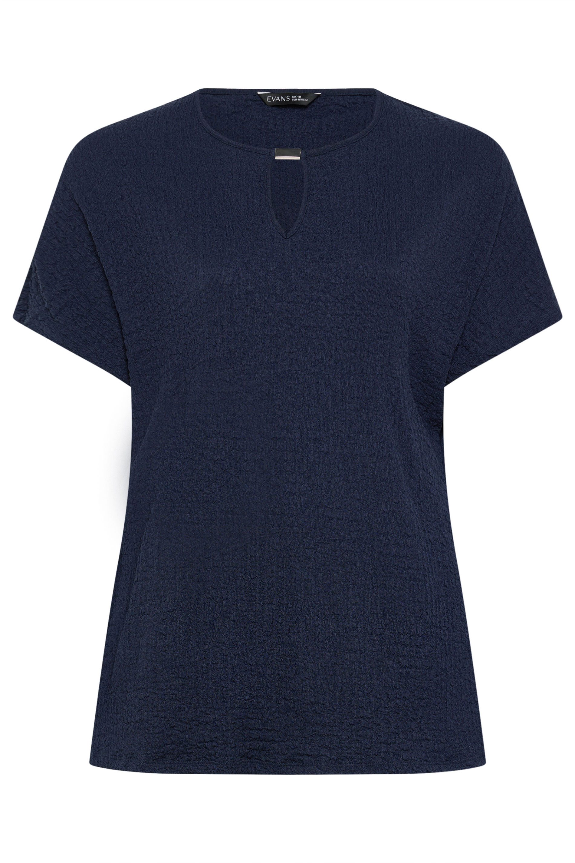 EVANS Curve Navy Blue Grown On Sleeve Textured Top | Evans 5