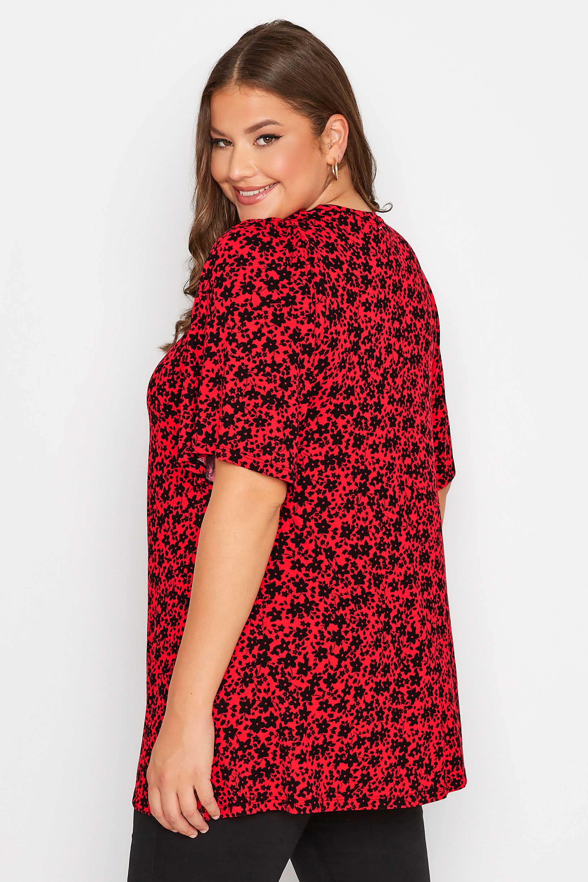 Plus Size Red Floral Pleated Swing Top | Yours Clothing 3