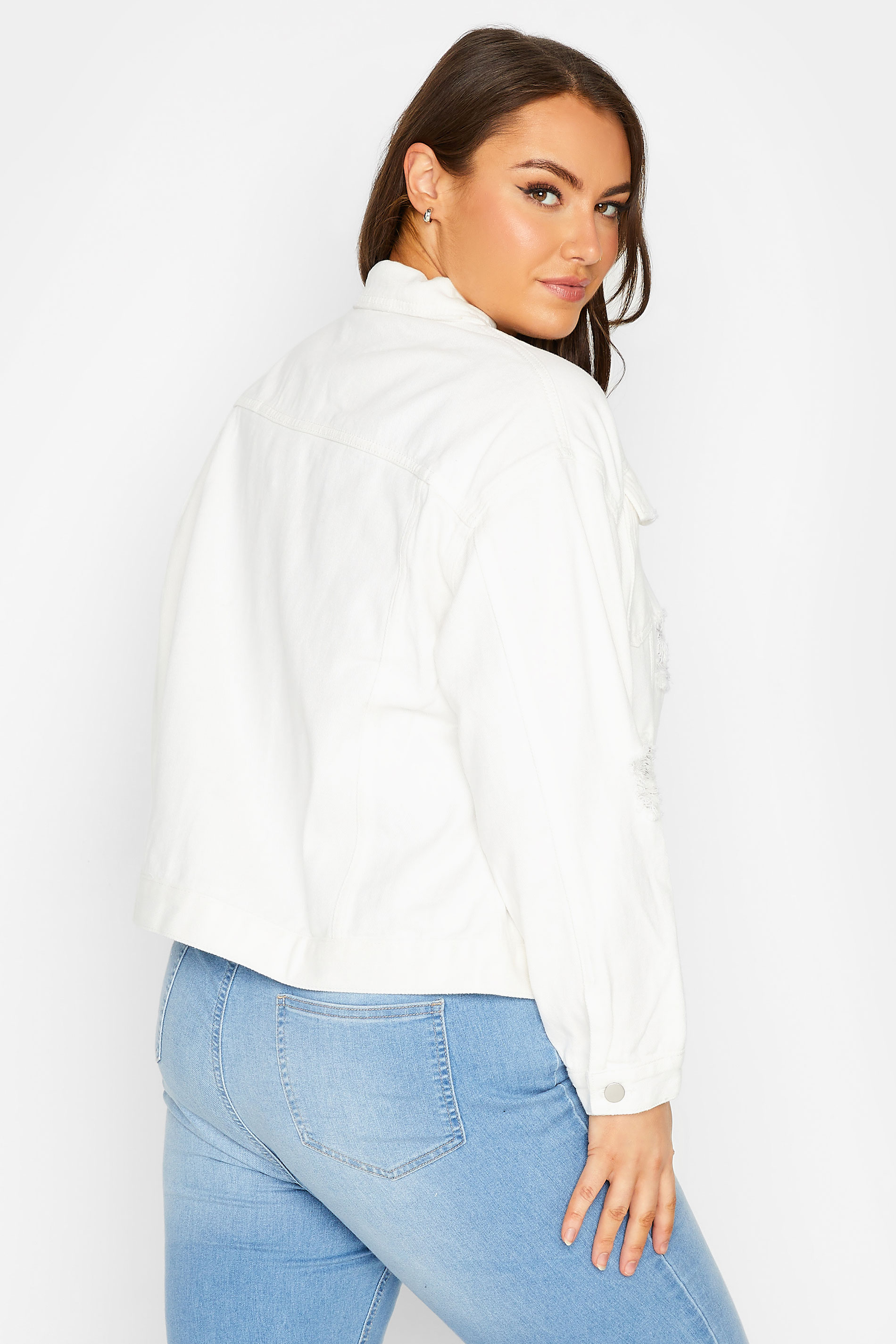 YOURS Curve White Distressed Western Denim Jacket | Yours Clothing  3