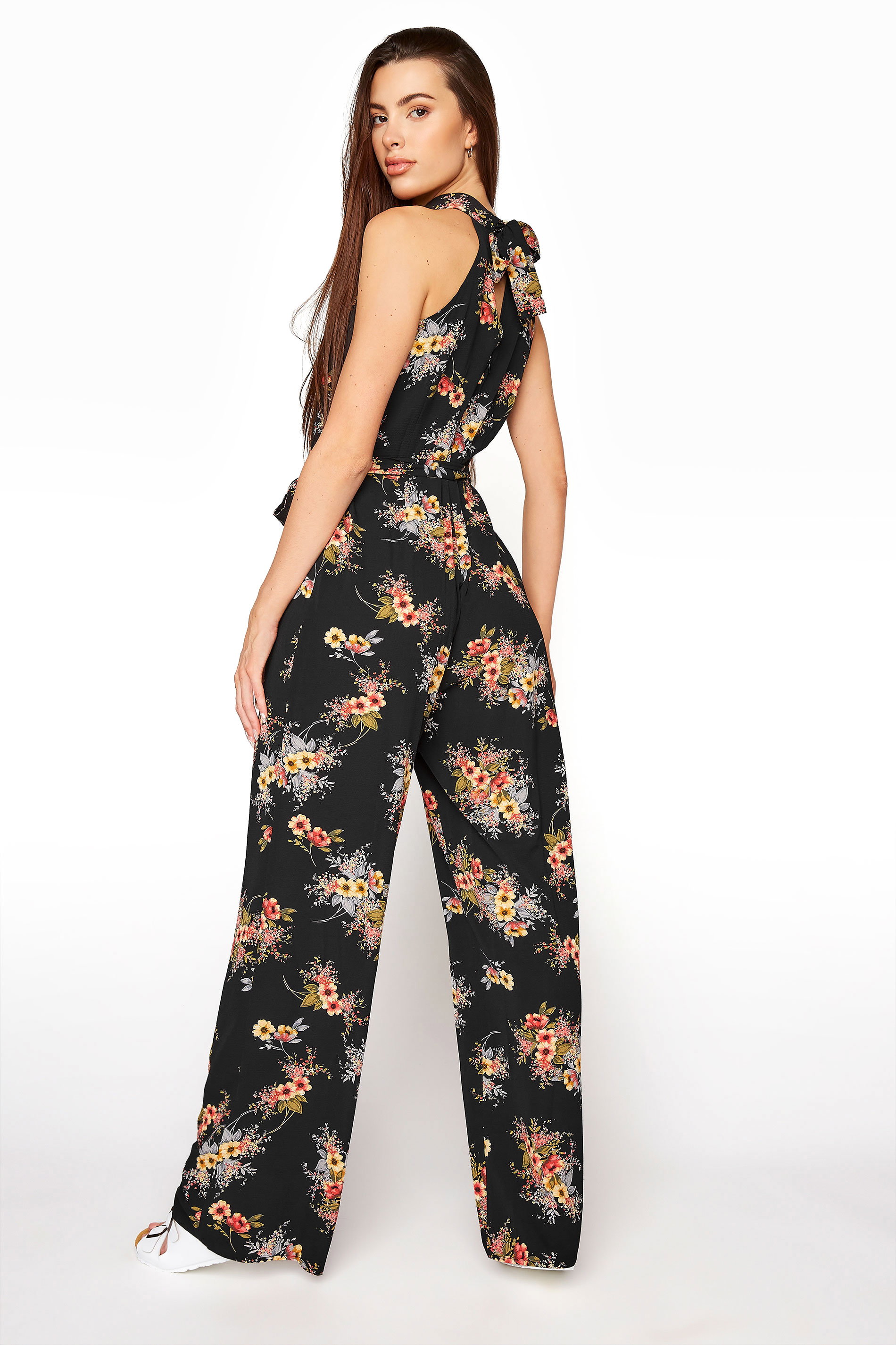 LTS Black Floral Halter Neck Split Leg 