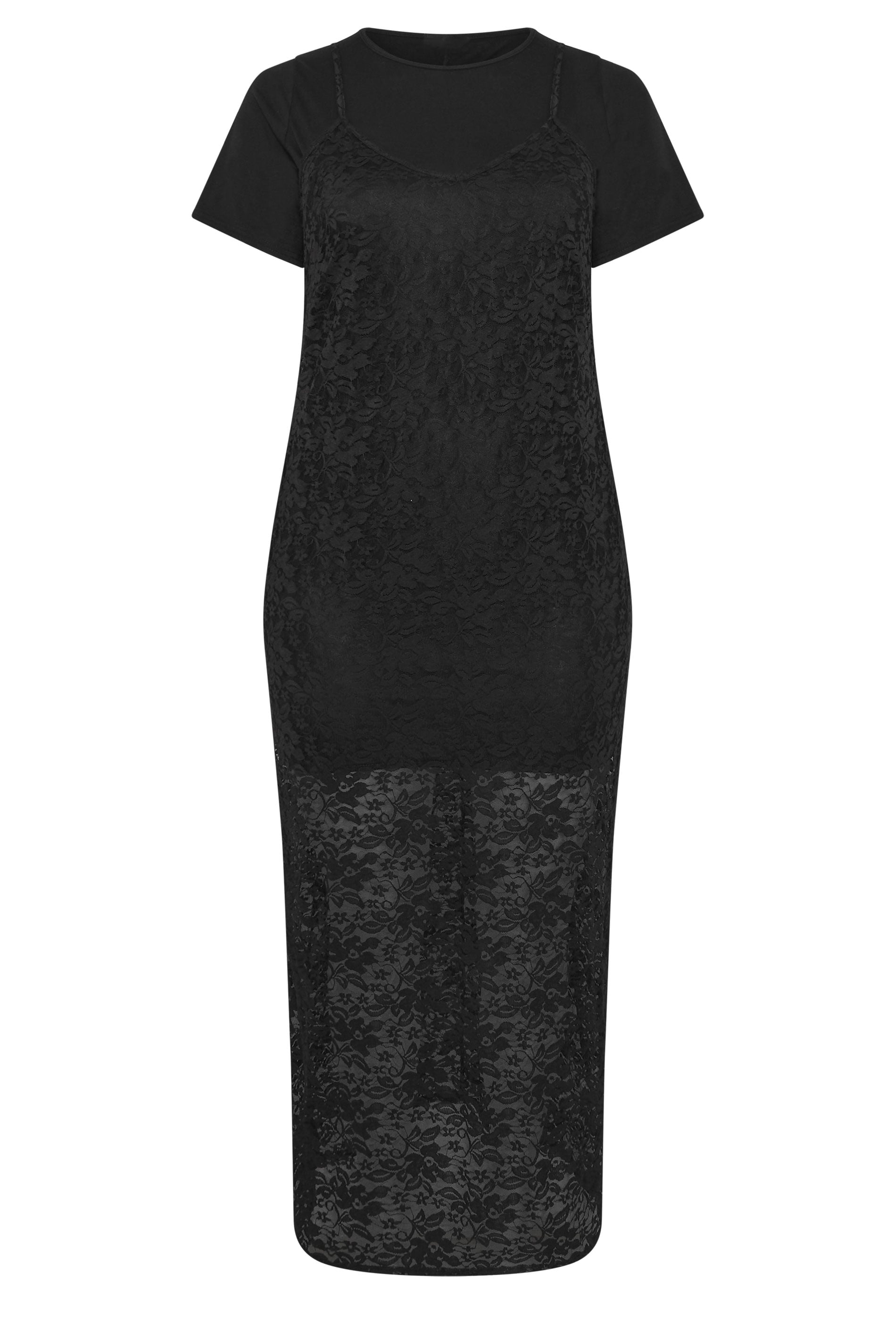 LIMITED COLLECTION Plus Size Black Lace 2-In-1 Maxi Dress | Yours Clothing 5