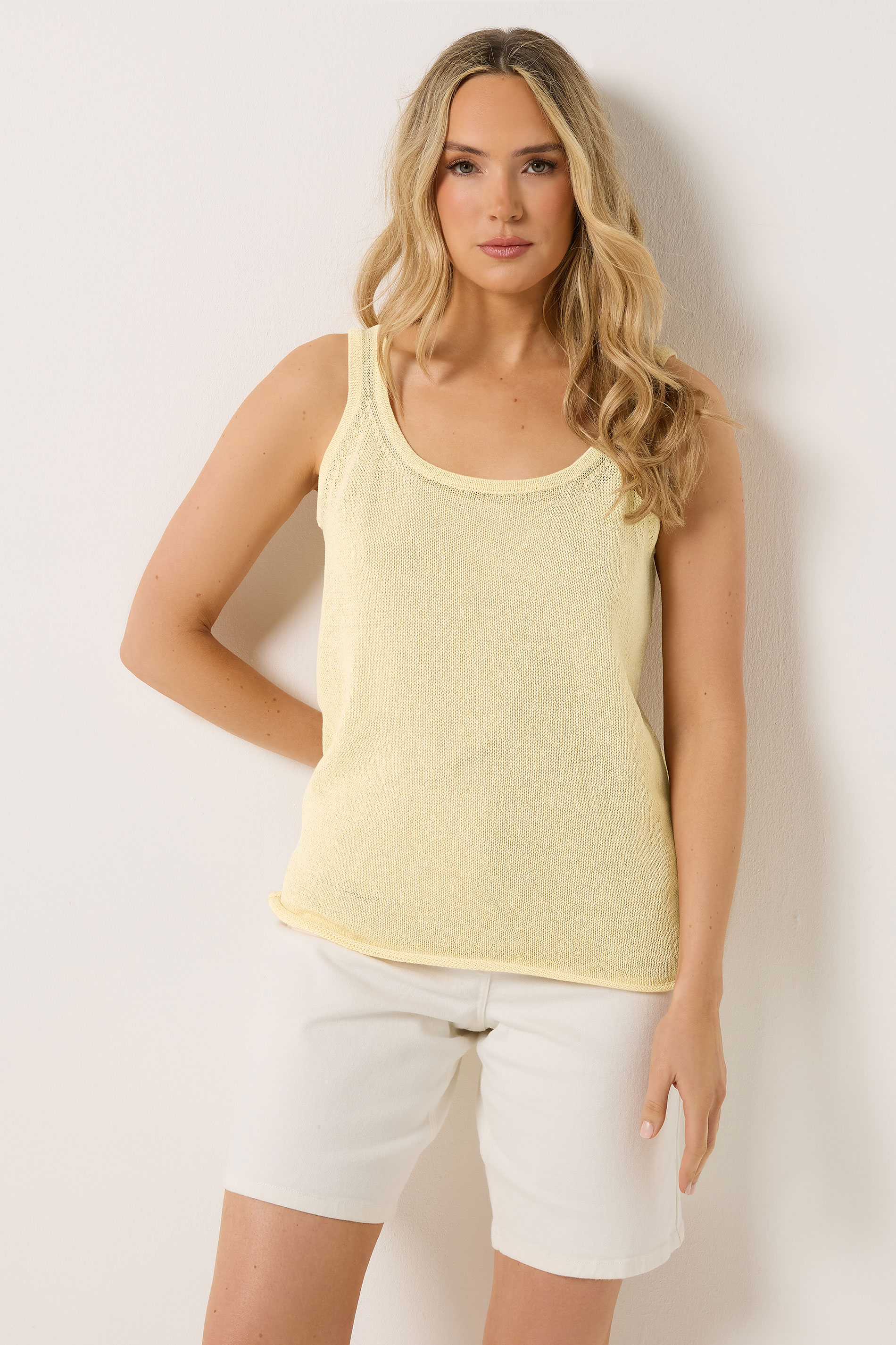 LTS PREMIUM Tall Women's Yellow Linen Knitted Vest Top | Long Tall Sally 3