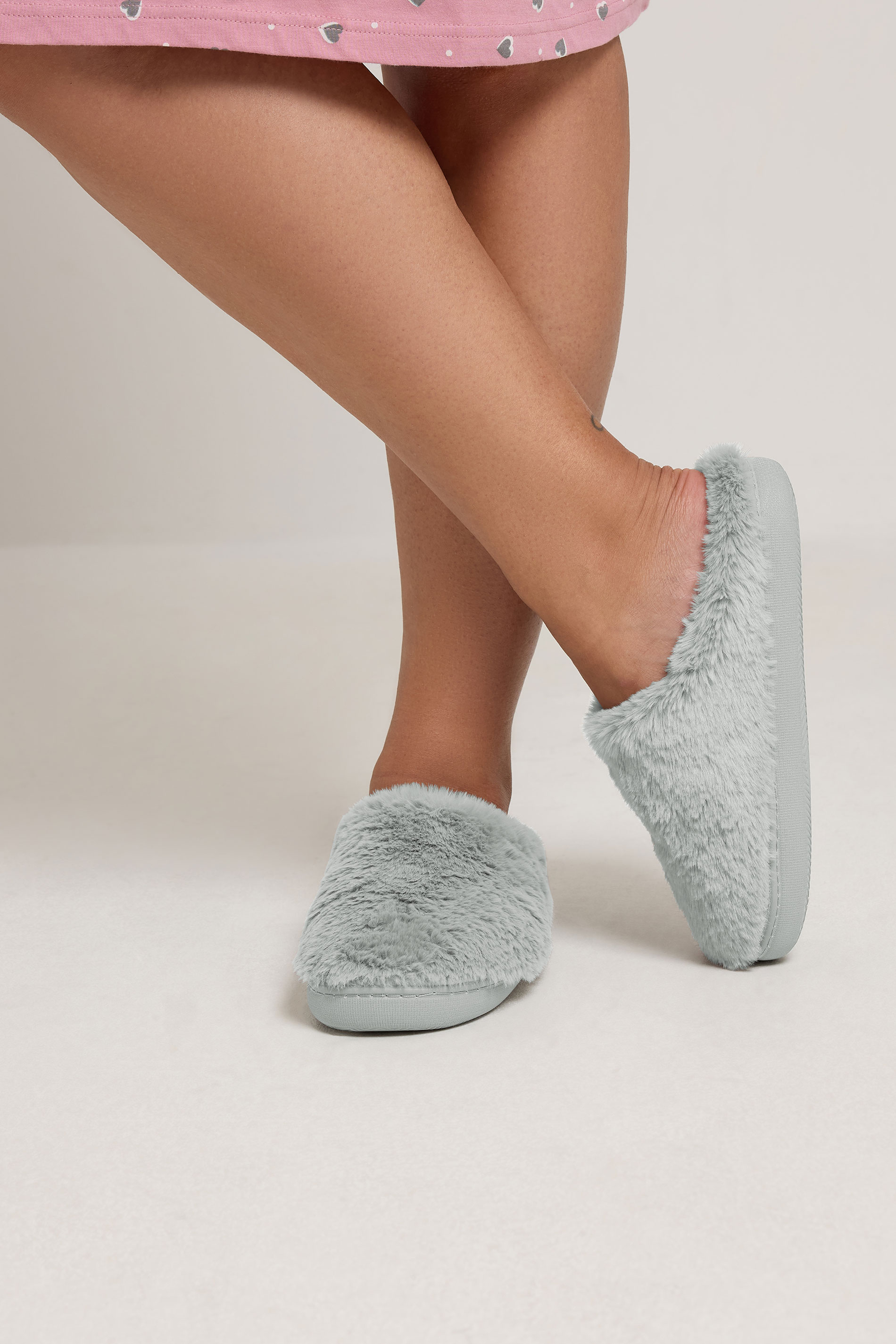 Yours Grijze Pantoffelmuiltjes Van Imitatiebontsize 38-39
