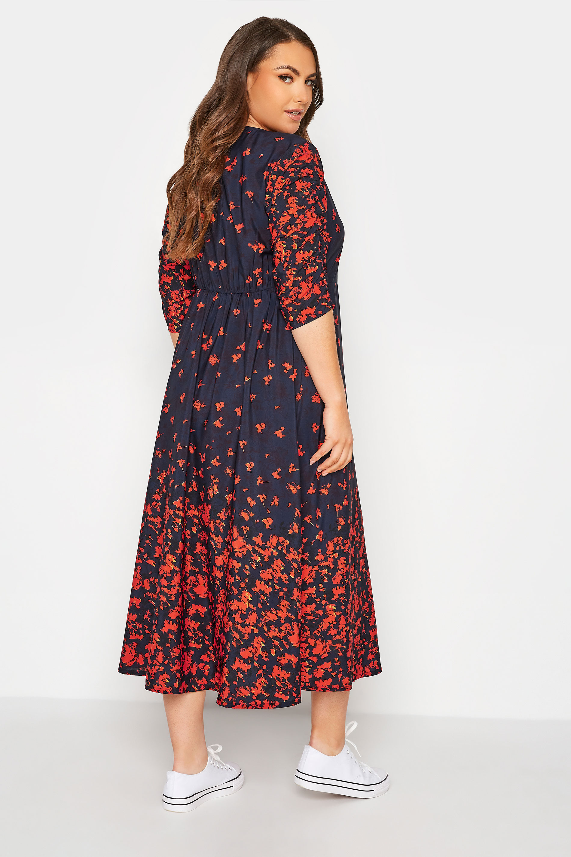 LIMITED COLLECTION Plus Size Navy Blue Floral Button Through Tea Dress | Yours Clothing 3