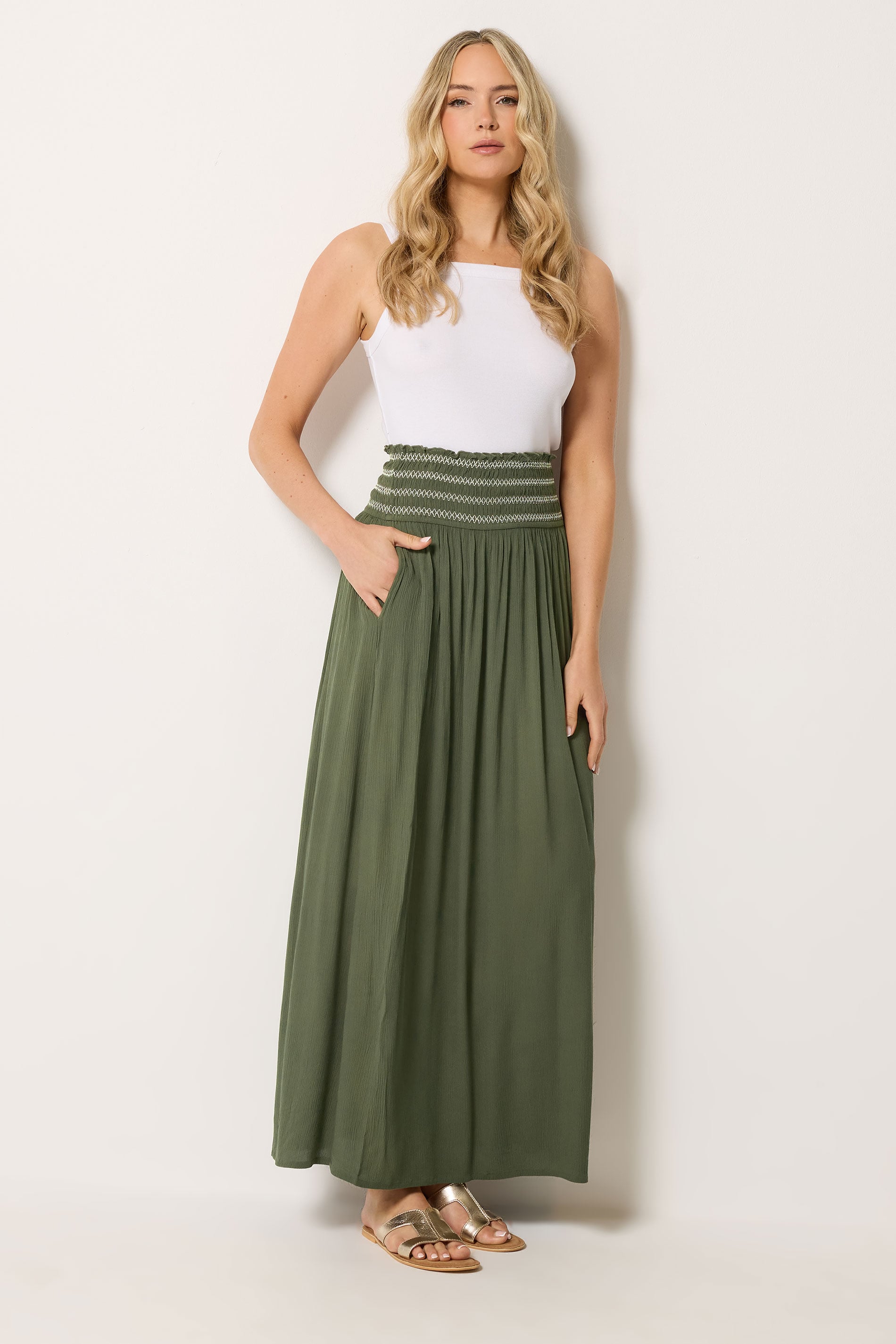 LTS Tall Women's Olive Green Embroidered Waist Maxi Skirt | Long Tall Sally 2