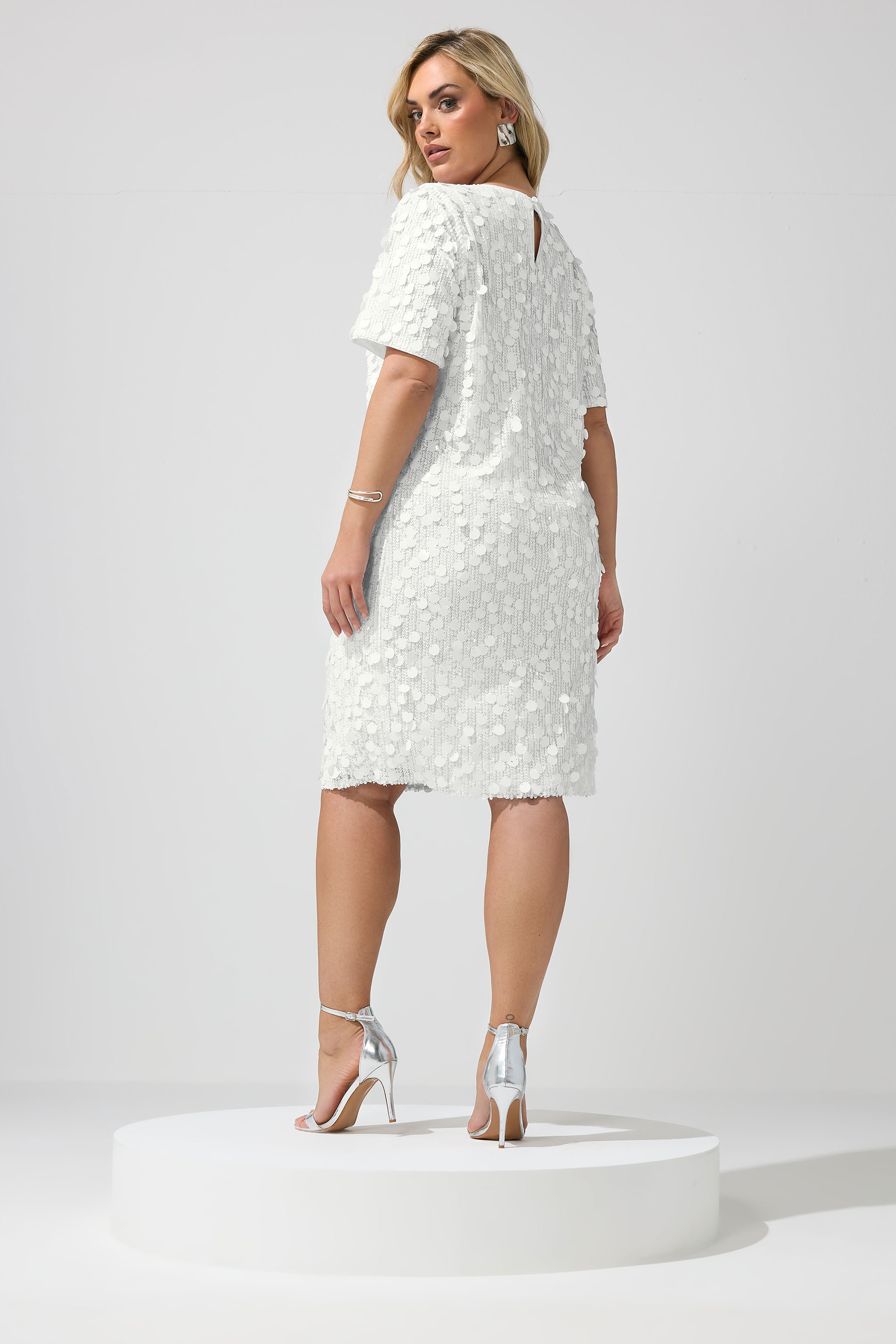 YOURS LONDON Plus Size White Sequin T-Shirt Dress | Yours Clothing 2