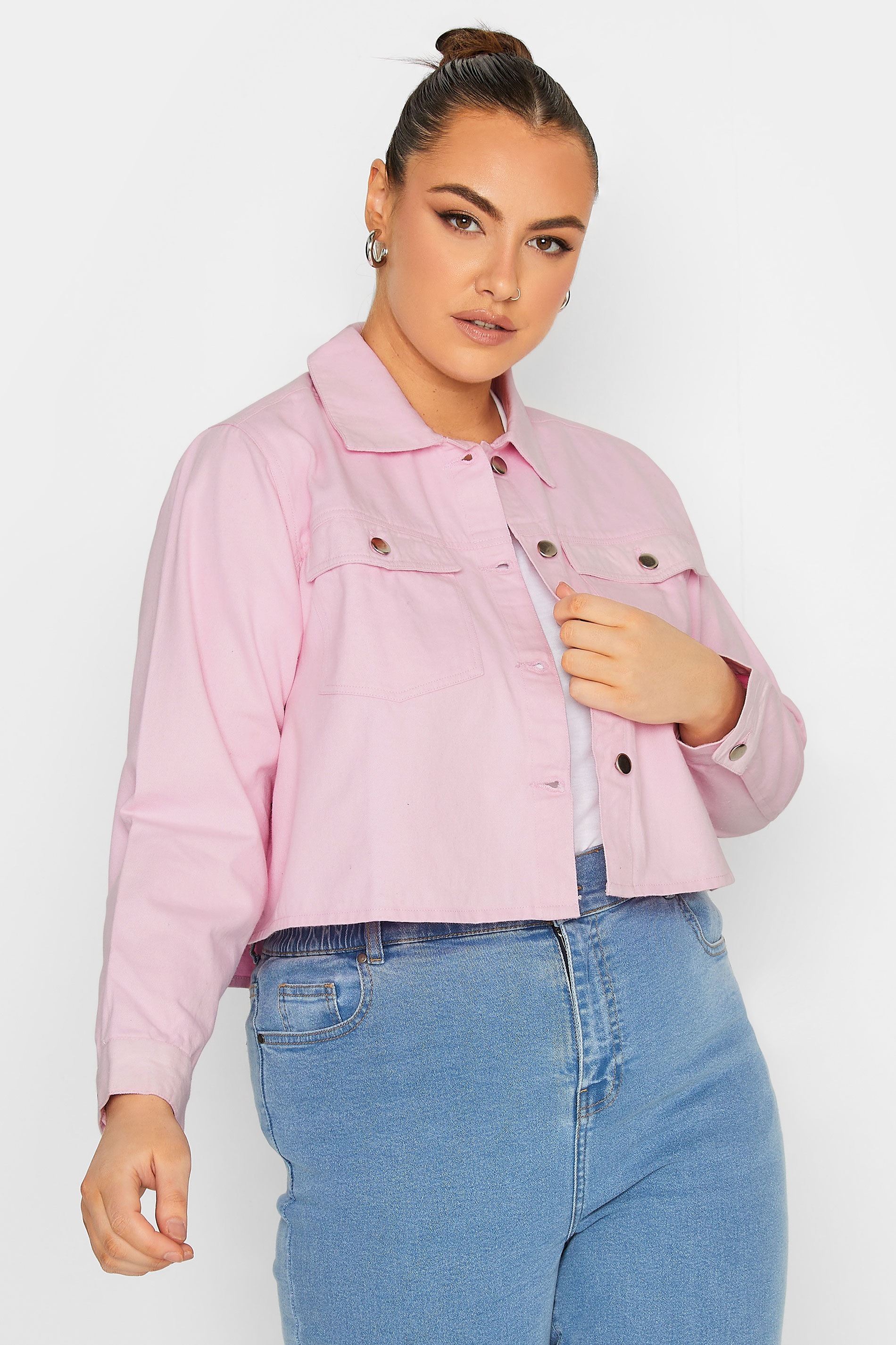 LIMITED COLLECTION Plus Size Pink Cropped Twill Jacket | Yours Clothing 2