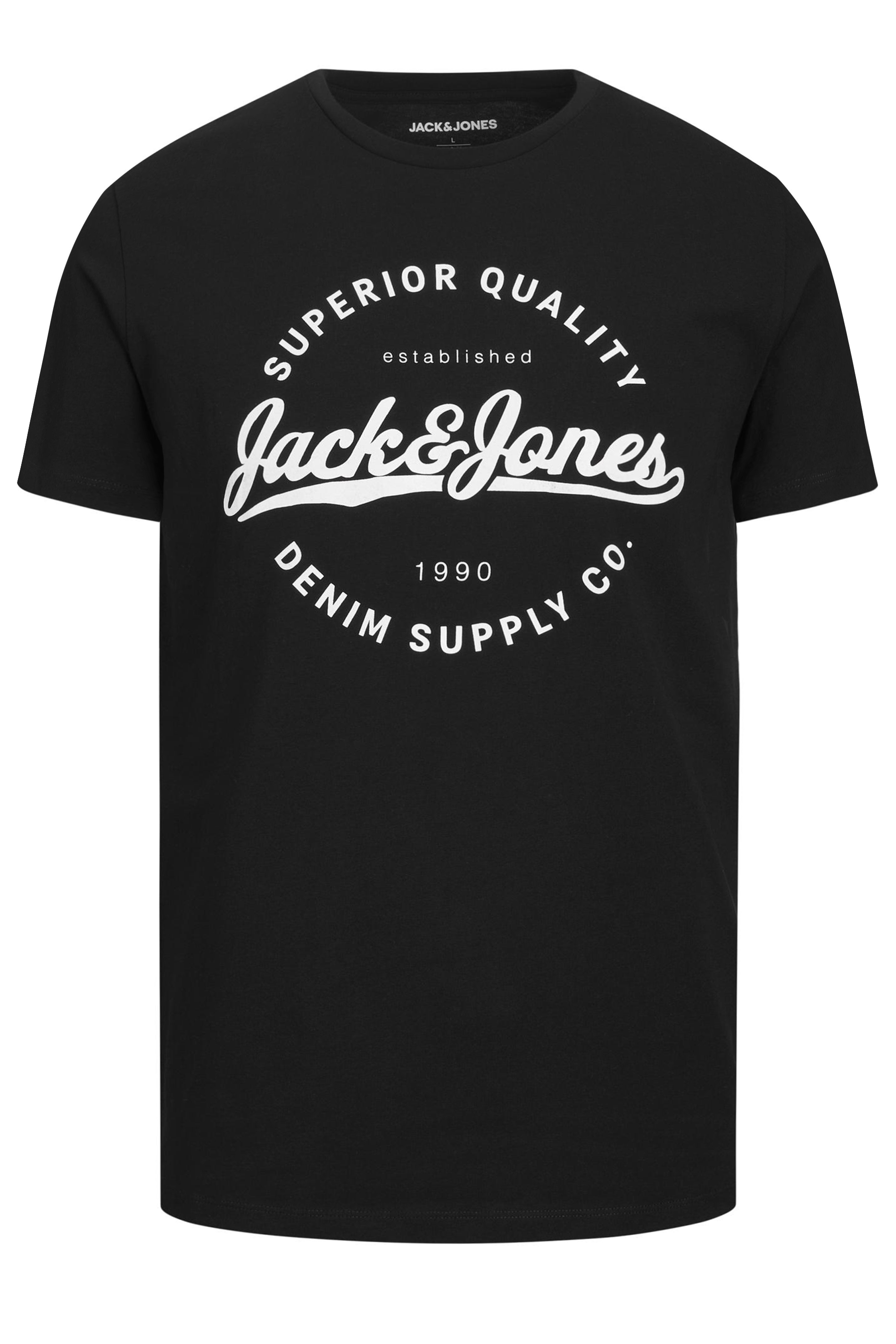 JACK & JONES Big & Tall Black Logo Print Short Sleeve T-Shirt | BadRhino  2