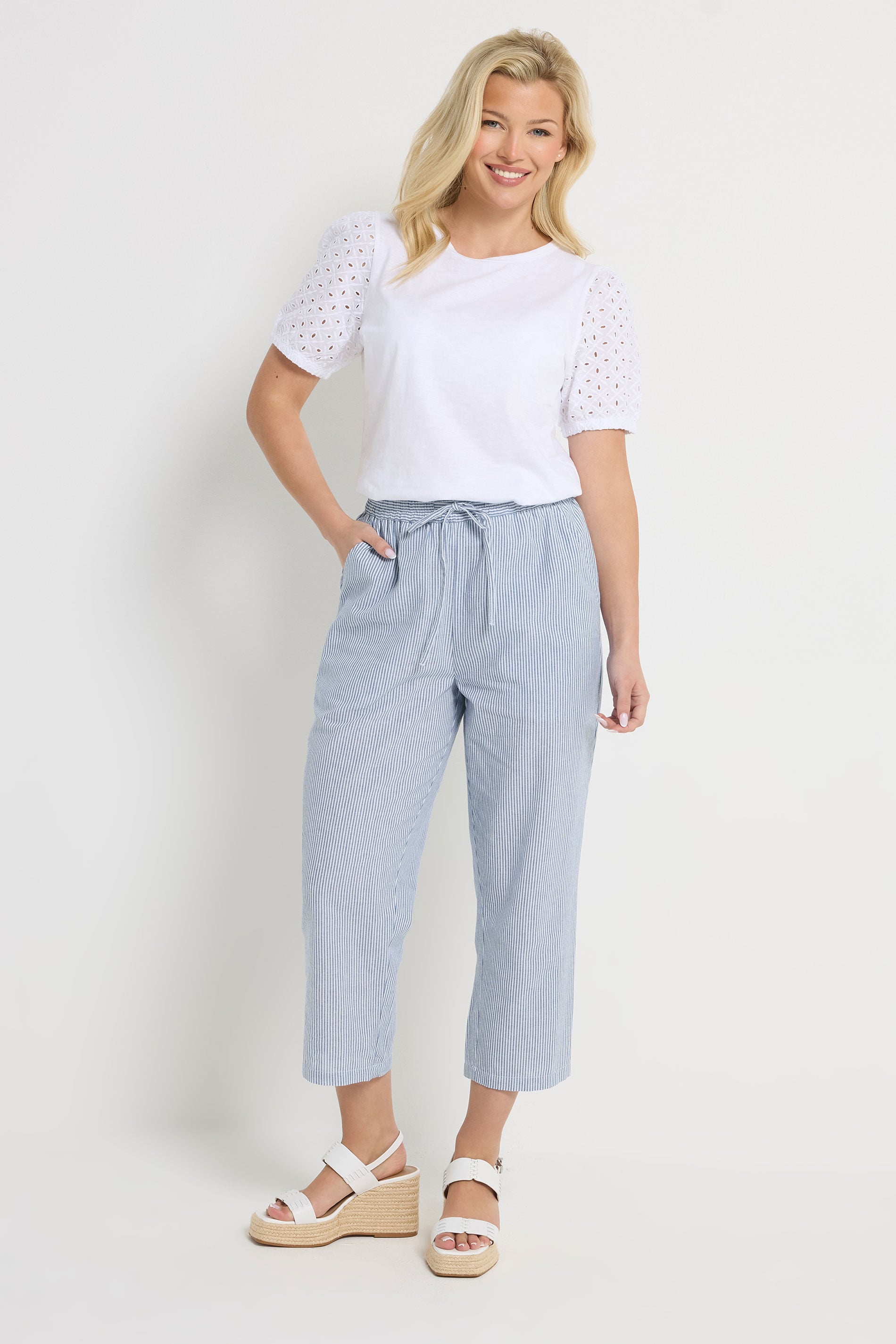 M&Co Blue Stripe Straight Leg Cropped Trousers | M&Co 3