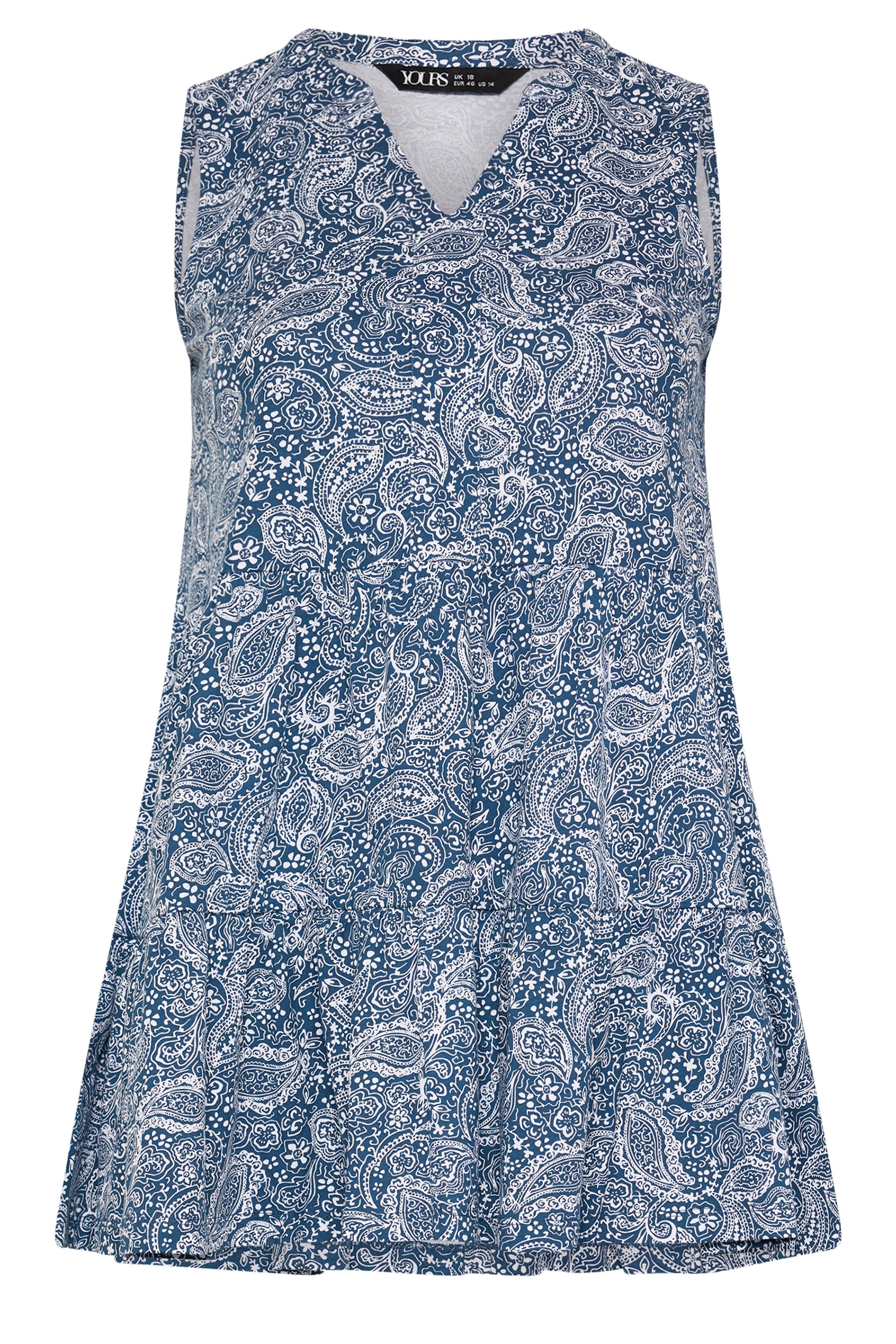 YOURS Plus Size Blue Paisley Notch Neck Vest Top | Yours Clothing 5