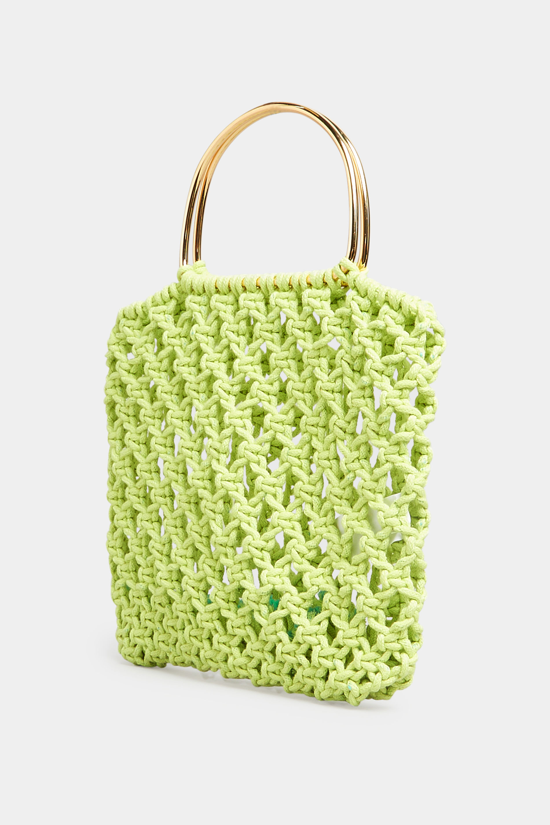 Plus Size Lime Green Crochet Handle Bag | Yours Clothing 1