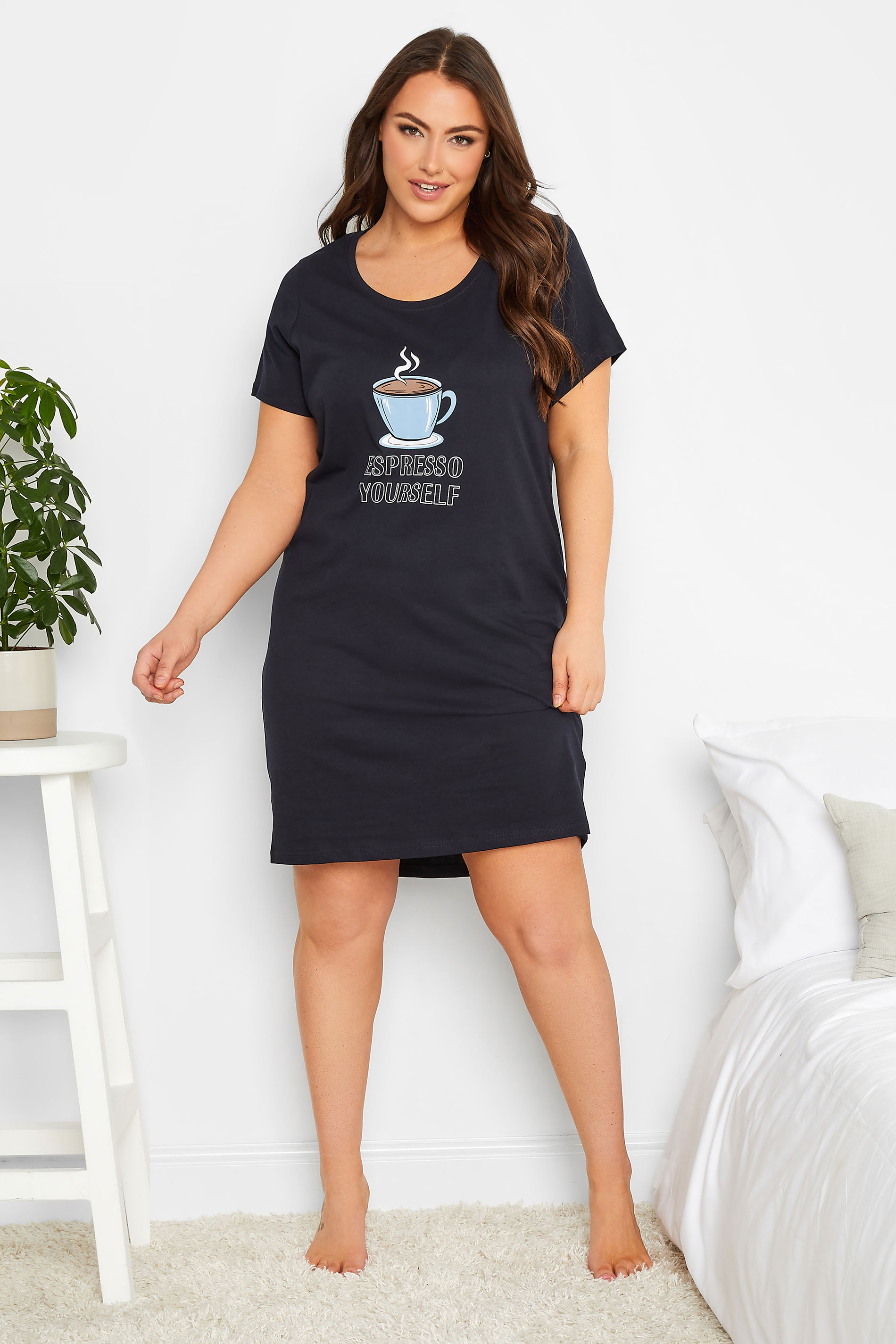 Plus Size Navy Blue 'Espresso Yourself' Slogan Nightdress | Yours Clothing 1
