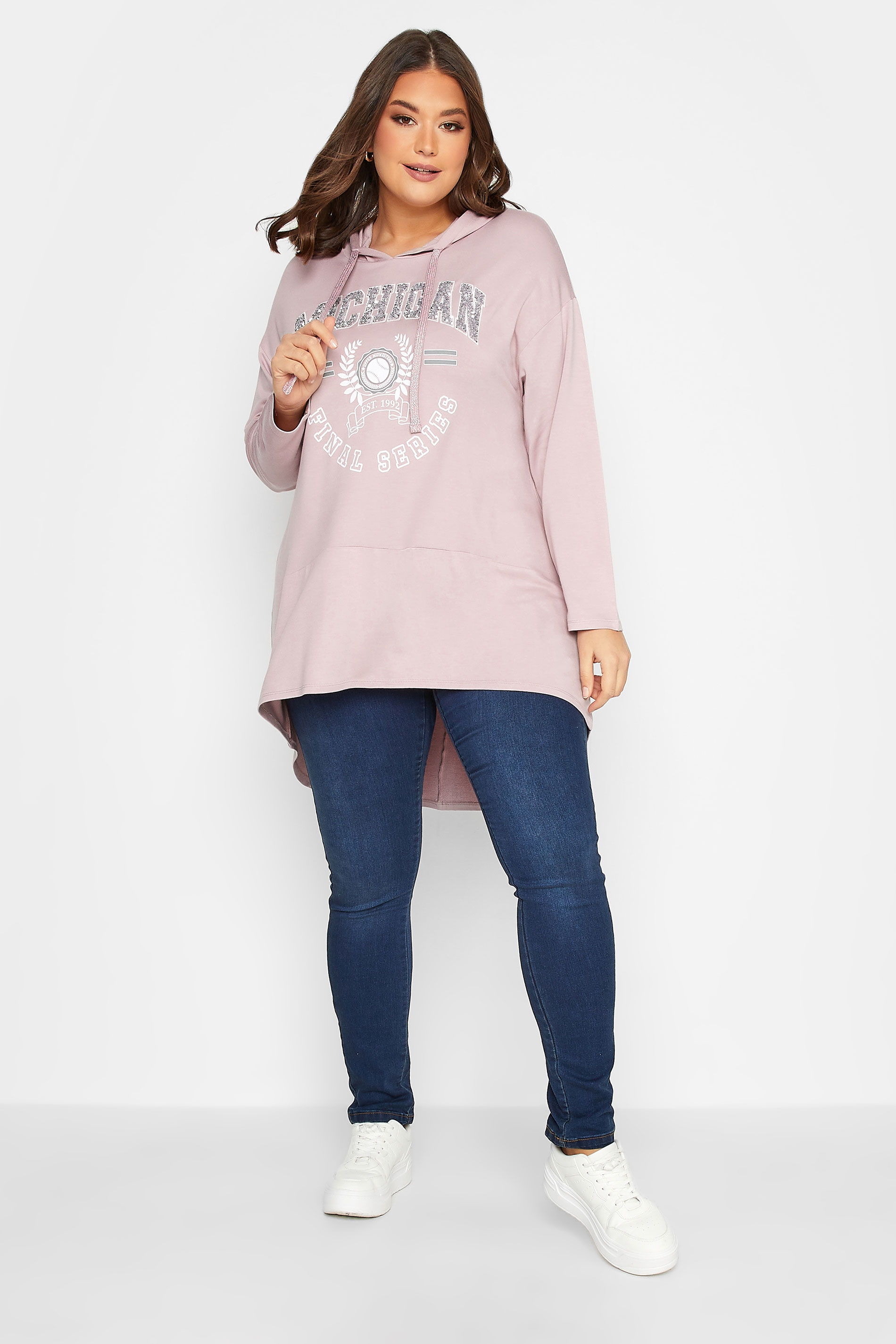 YOURS Plus Size Curve Purple 'Michigan' Slogan Longline Hoodie | Yours Clothing  2