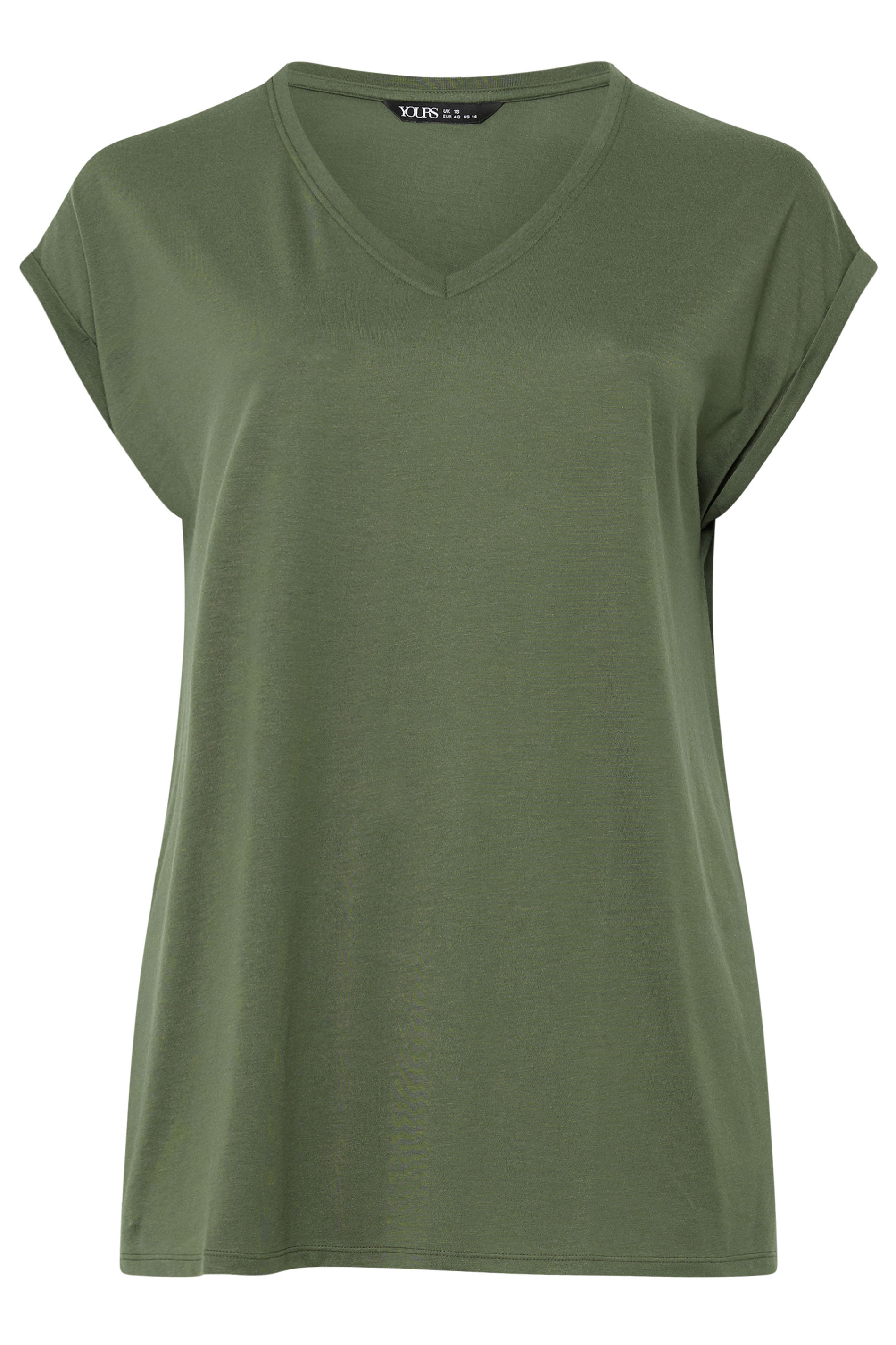YOURS Plus Size Khaki Green V-Neck Basic T-Shirt | Yours Clothing 5