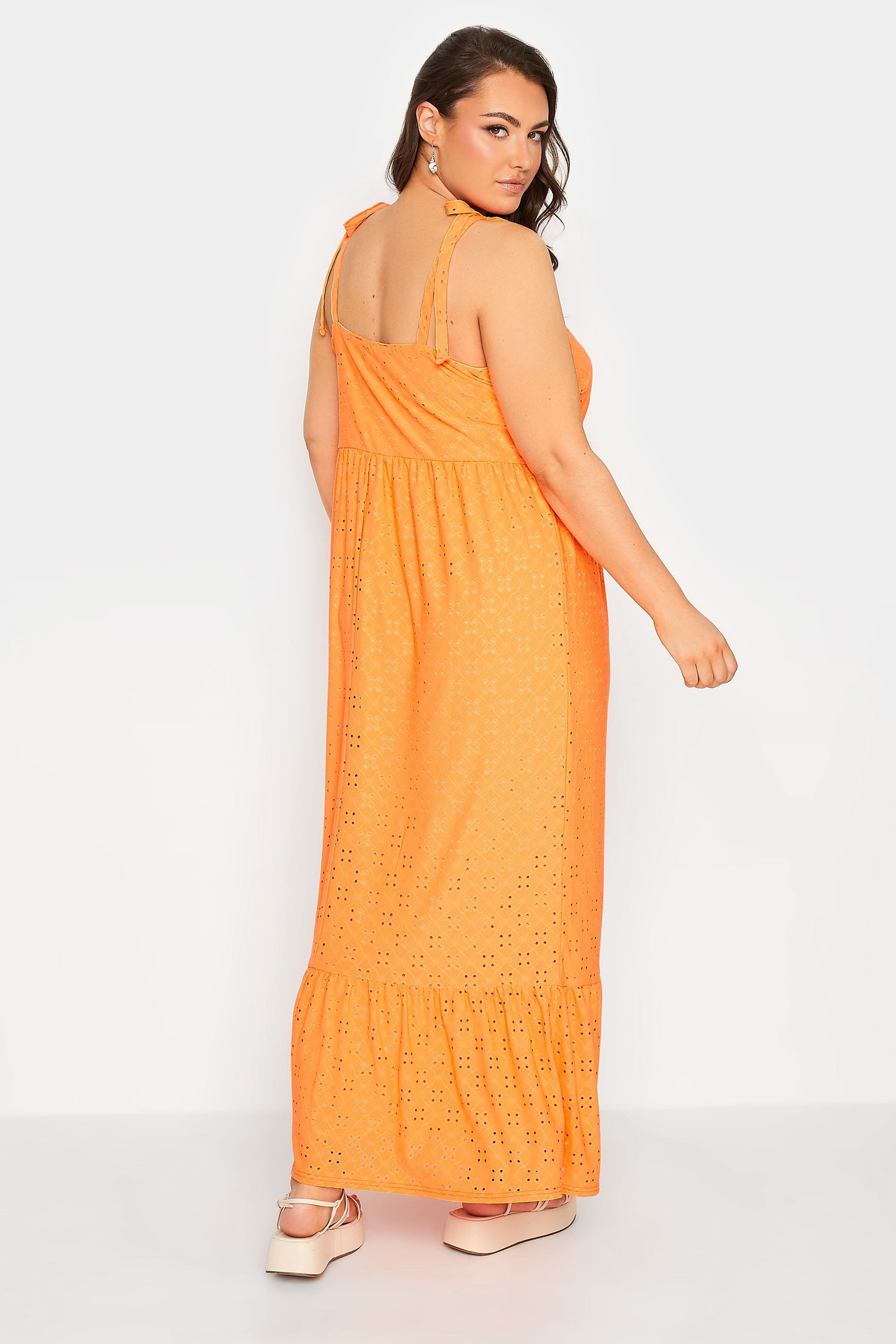 YOURS Curve Plus Size Bright Orange Broderie Anglaise Maxi Dress | Yours Clothing  3