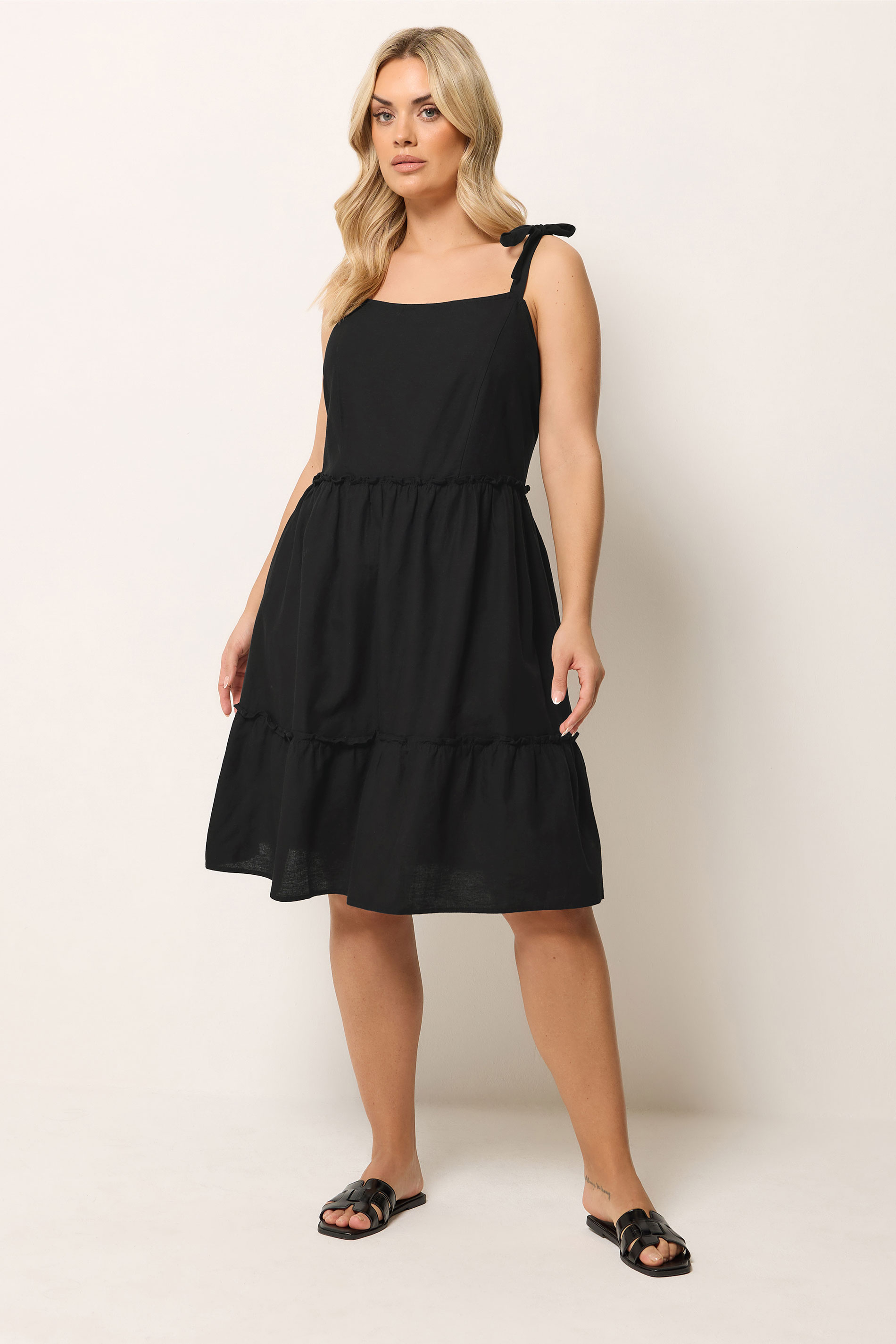 YOURS Plus Size Black Linen Smock Dress | Yours Clothing 1