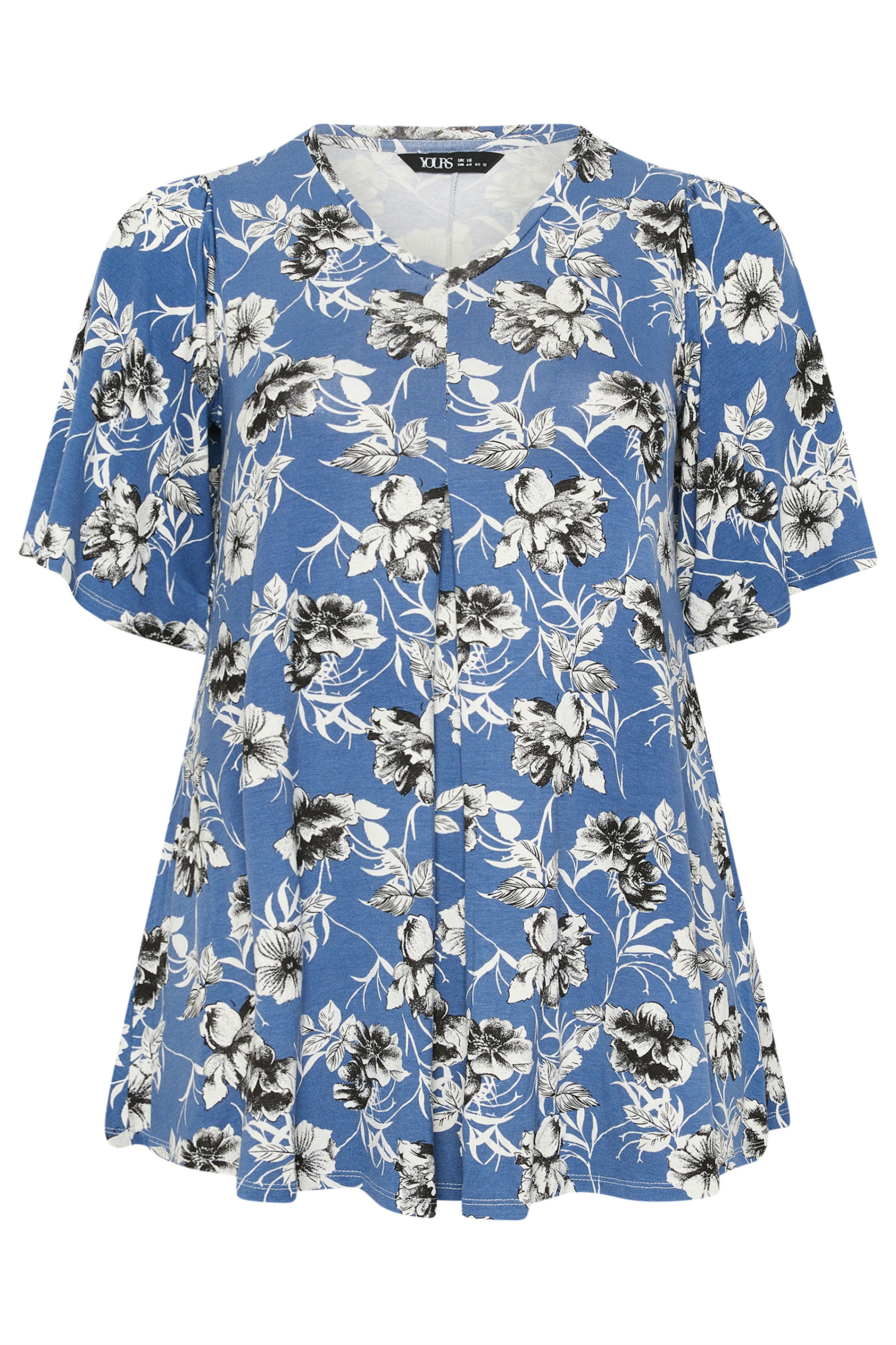 YOURS Plus Size Blue Floral Pleat Front Short Sleeve Top | Yours Clothing 5