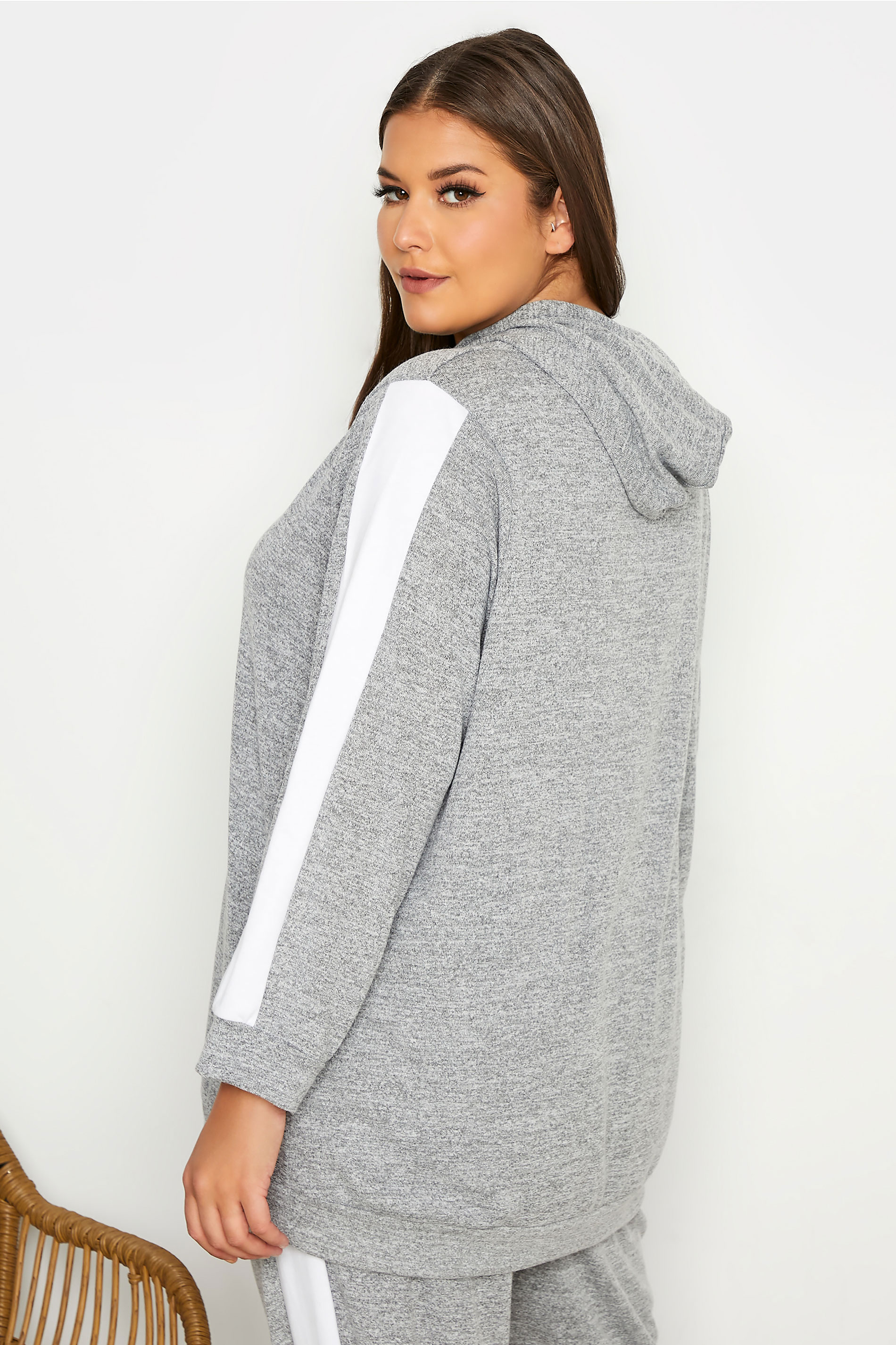 Plus Size Grey Stripe Hooded Lounge Top | Yours Clothing 3