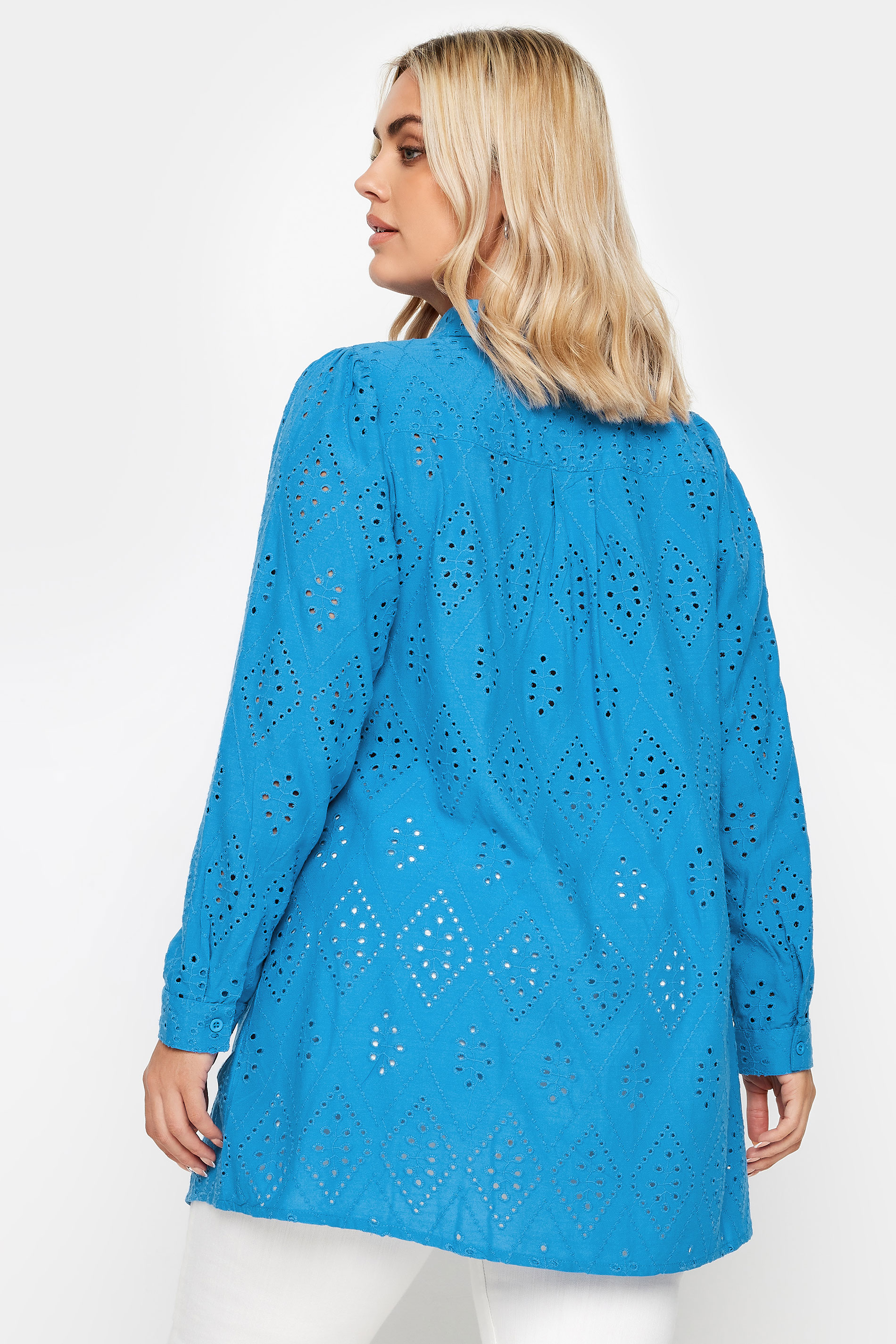 YOURS Plus Size Blue Broderie Anglaise Shirt | Yours Clothing 3
