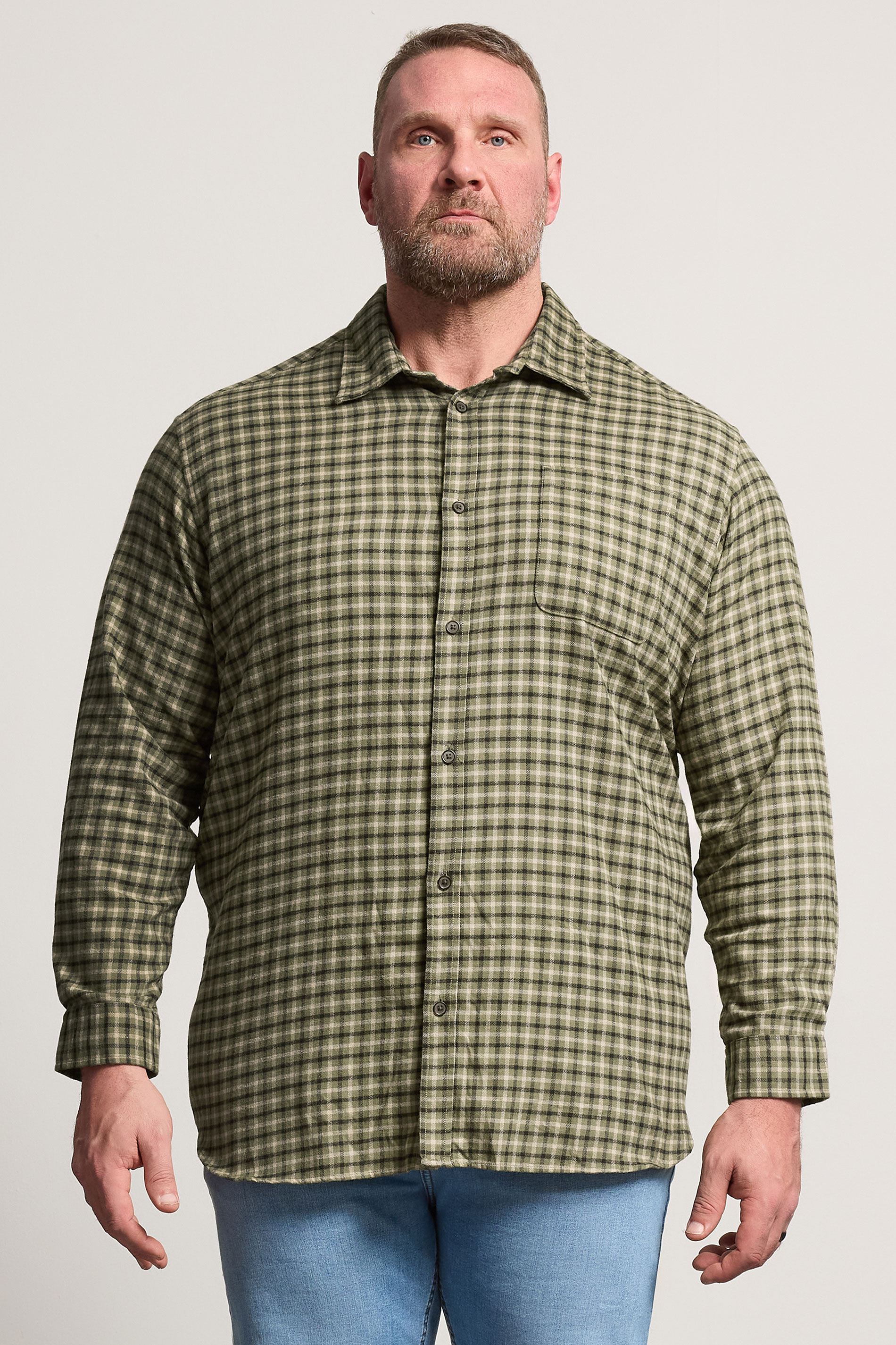 JACK & JONES Big & Tall Olive Green Check Shirt | BadRhino 3