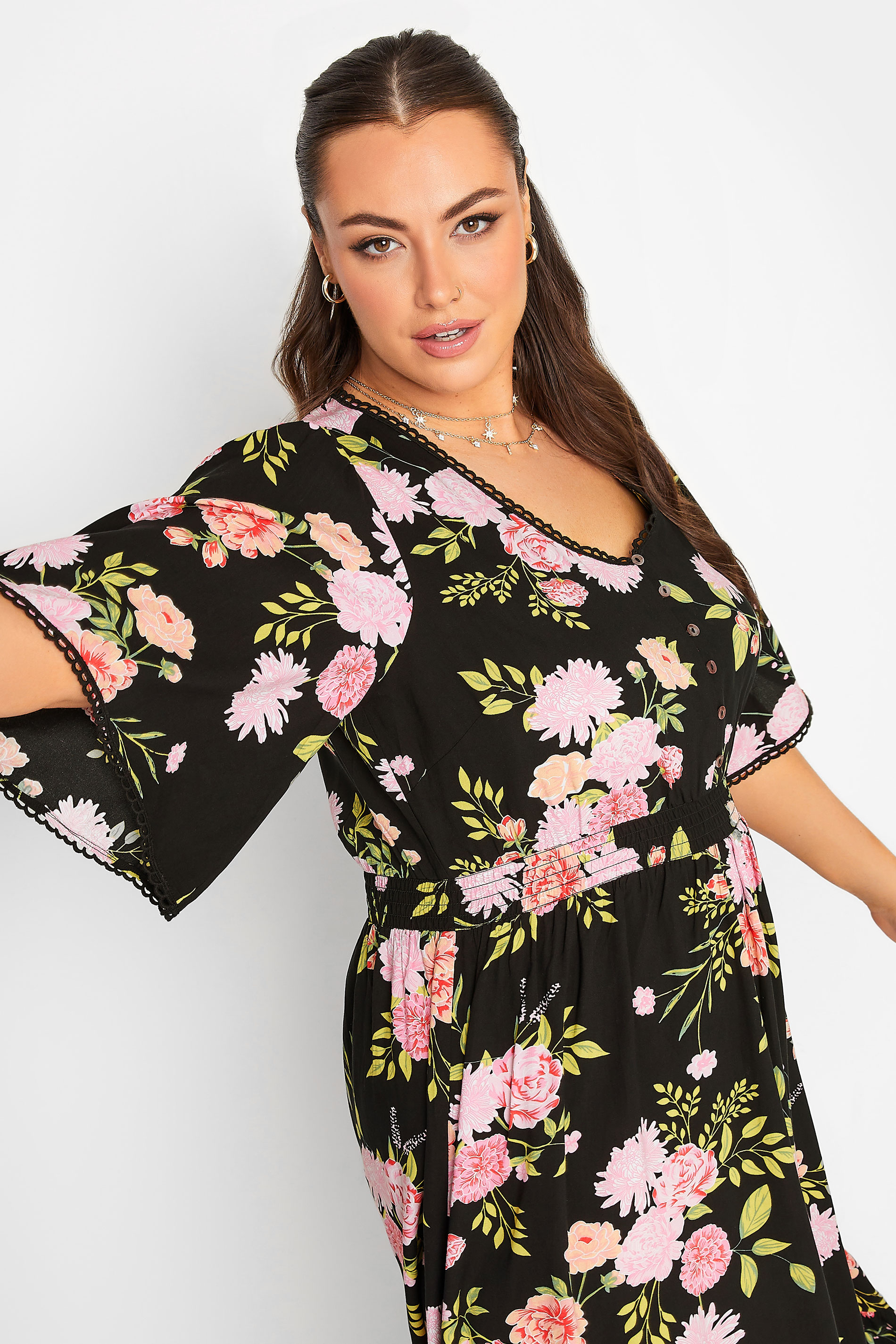 YOURS Curve Plus Size Black Floral Maxi Dress | Yours Clothing
