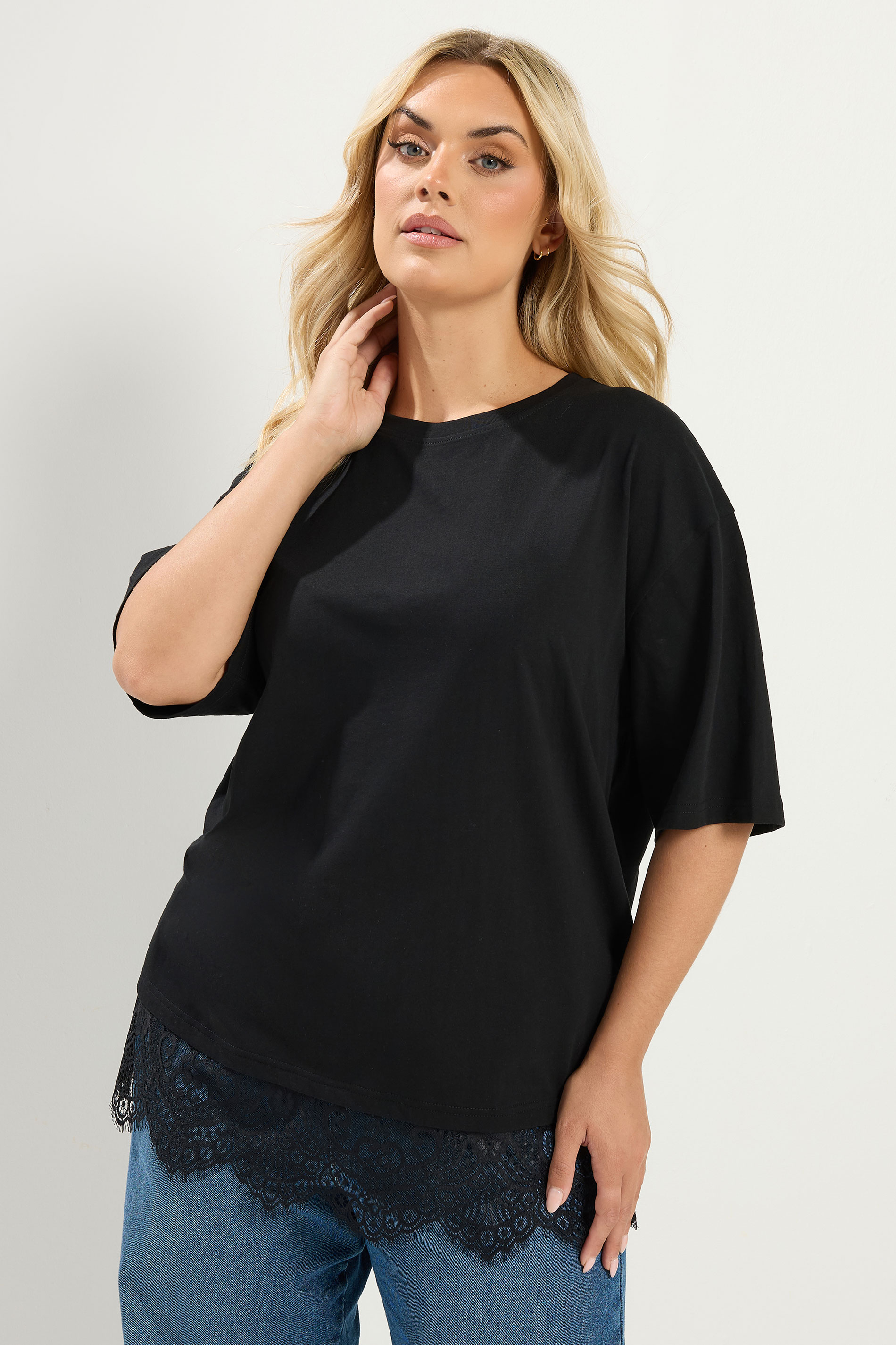 YOURS Plus Size Black Lace T-Shirt | Yours Clothing 3