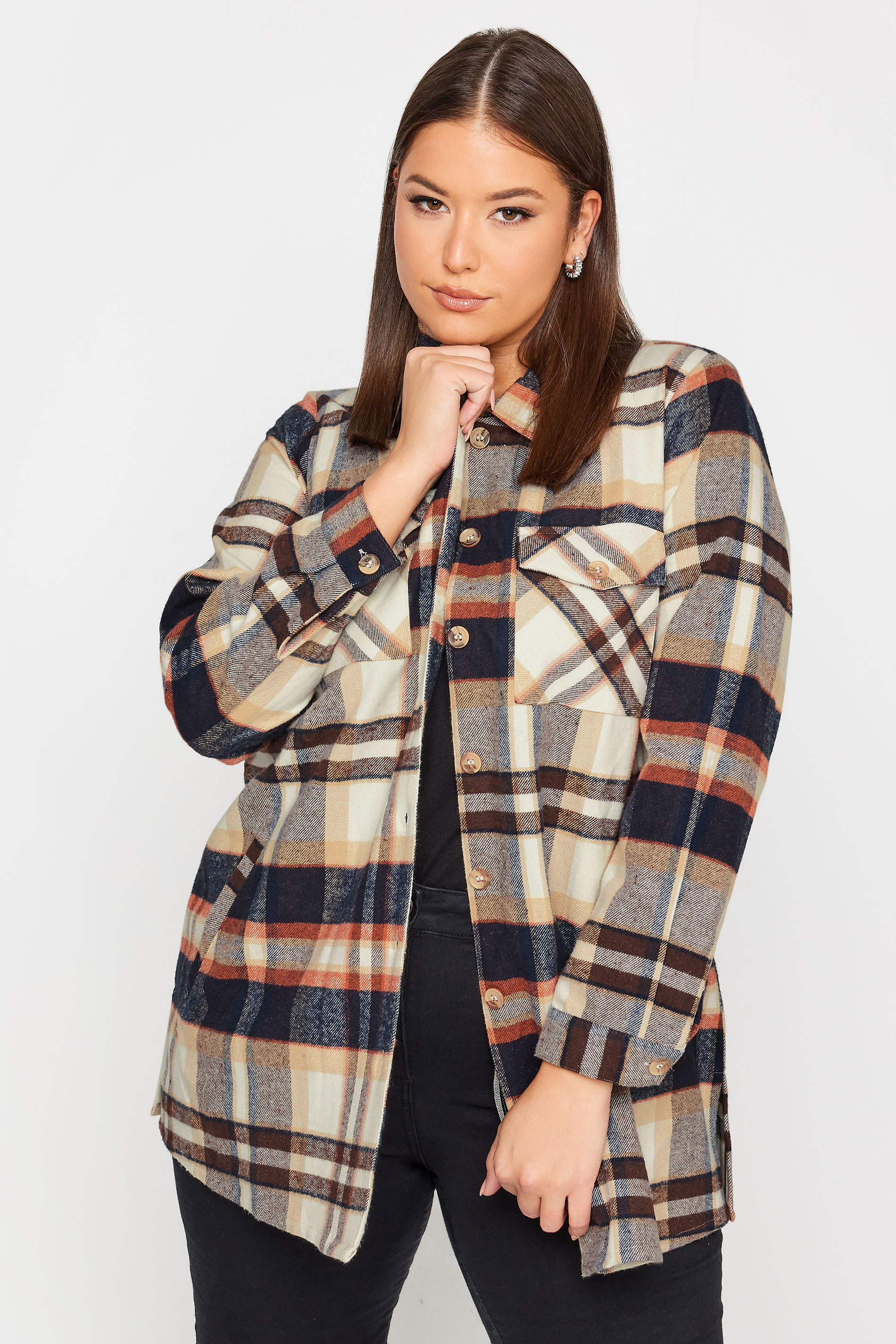 Product Video For YOURS Plus Size Beige Brown Check Print Shacket | Yours Clothing 1
