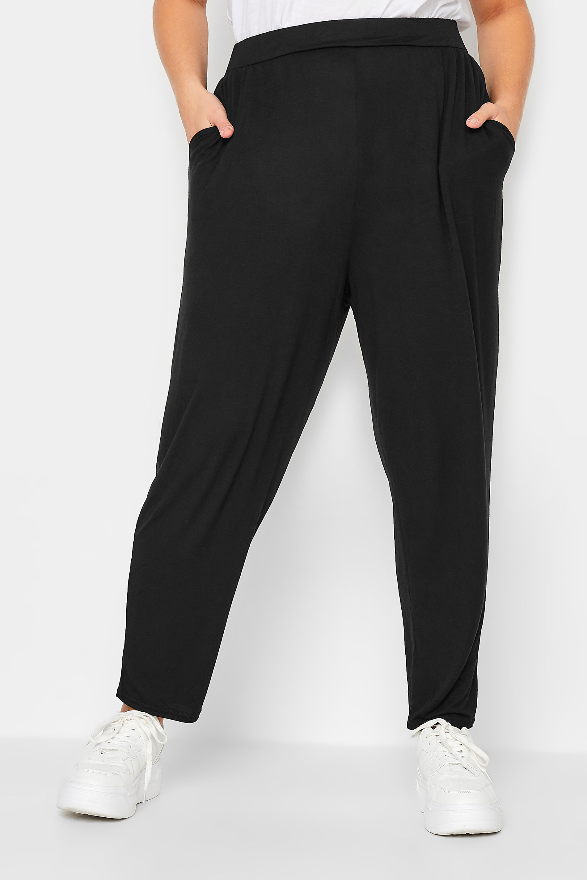 YOURS PETITE Curve Black Stretch Harem Trousers | Yours Clothing 1