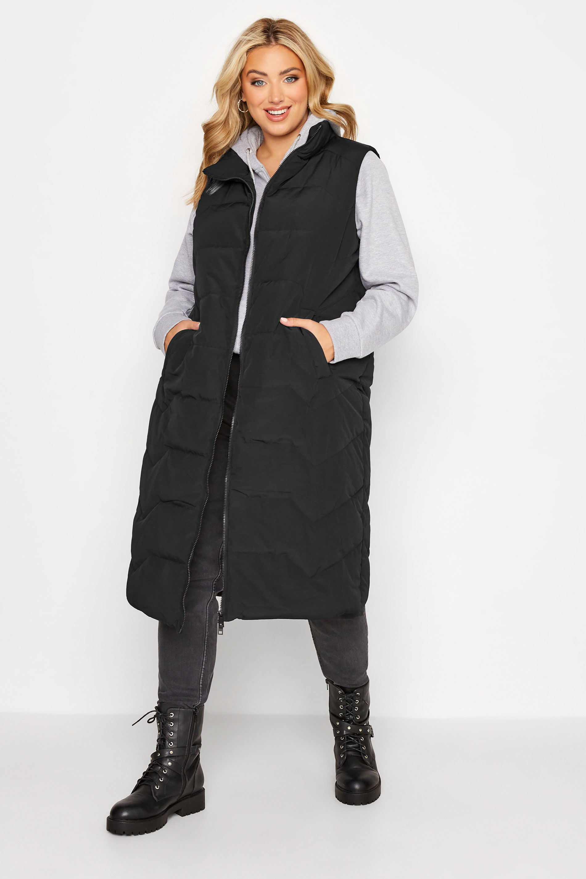 Plus Size Black Maxi Gilet | Yours Clothing  2