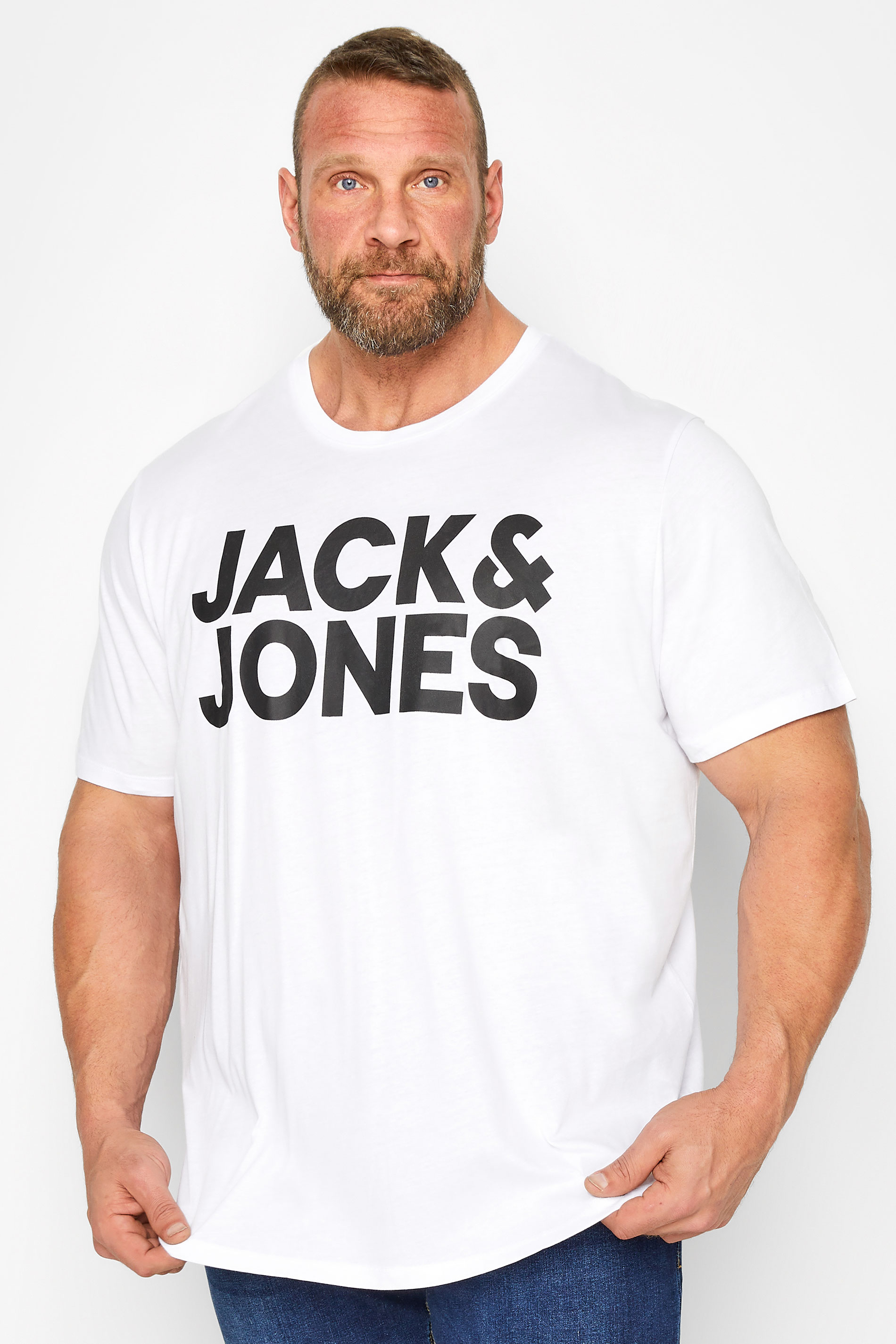 JACK & JONES Big & Tall White Logo Print T-Shirt  1