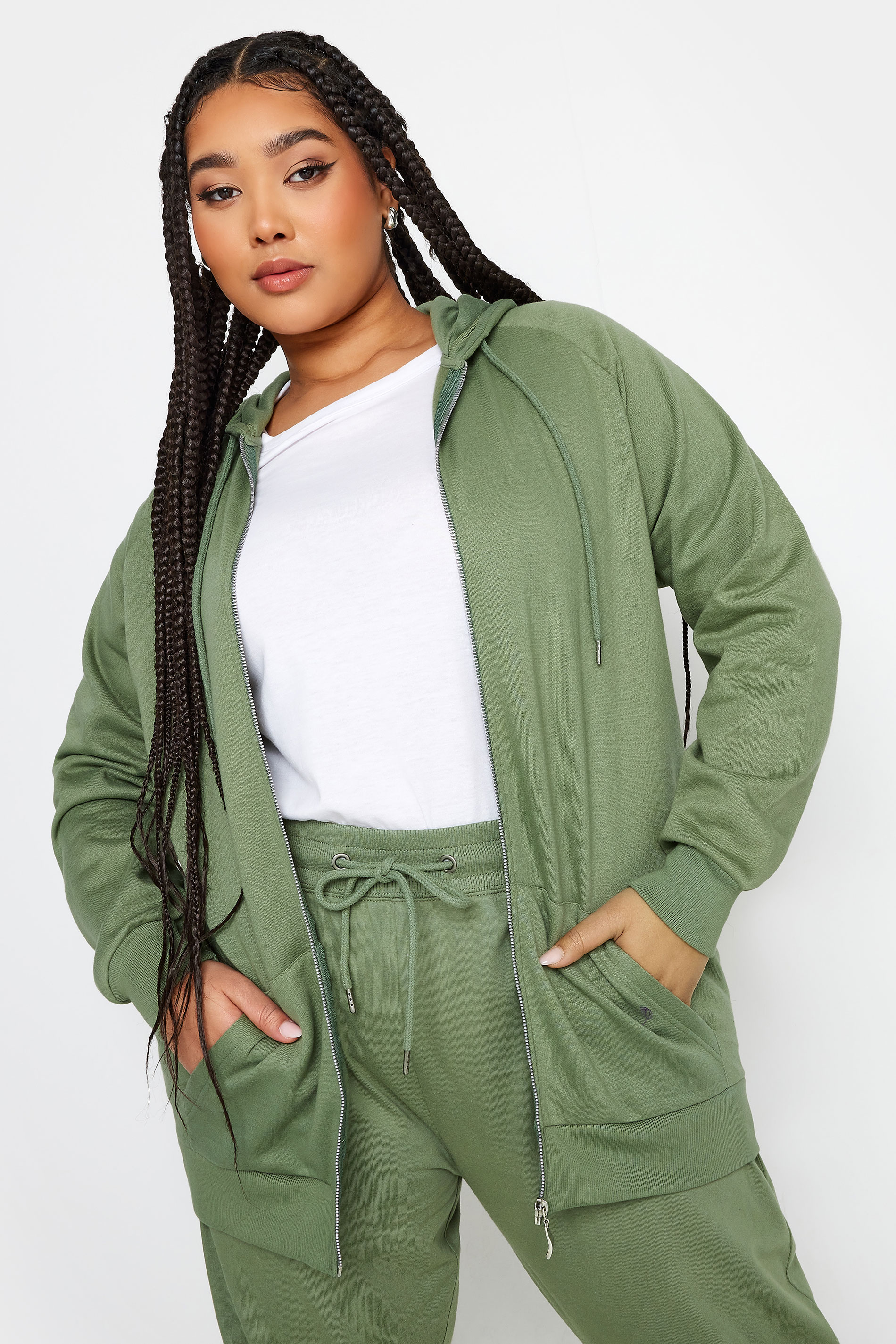 YOURS Plus Size Khaki Green Zip Through Hoodie | Yours Clothing 1