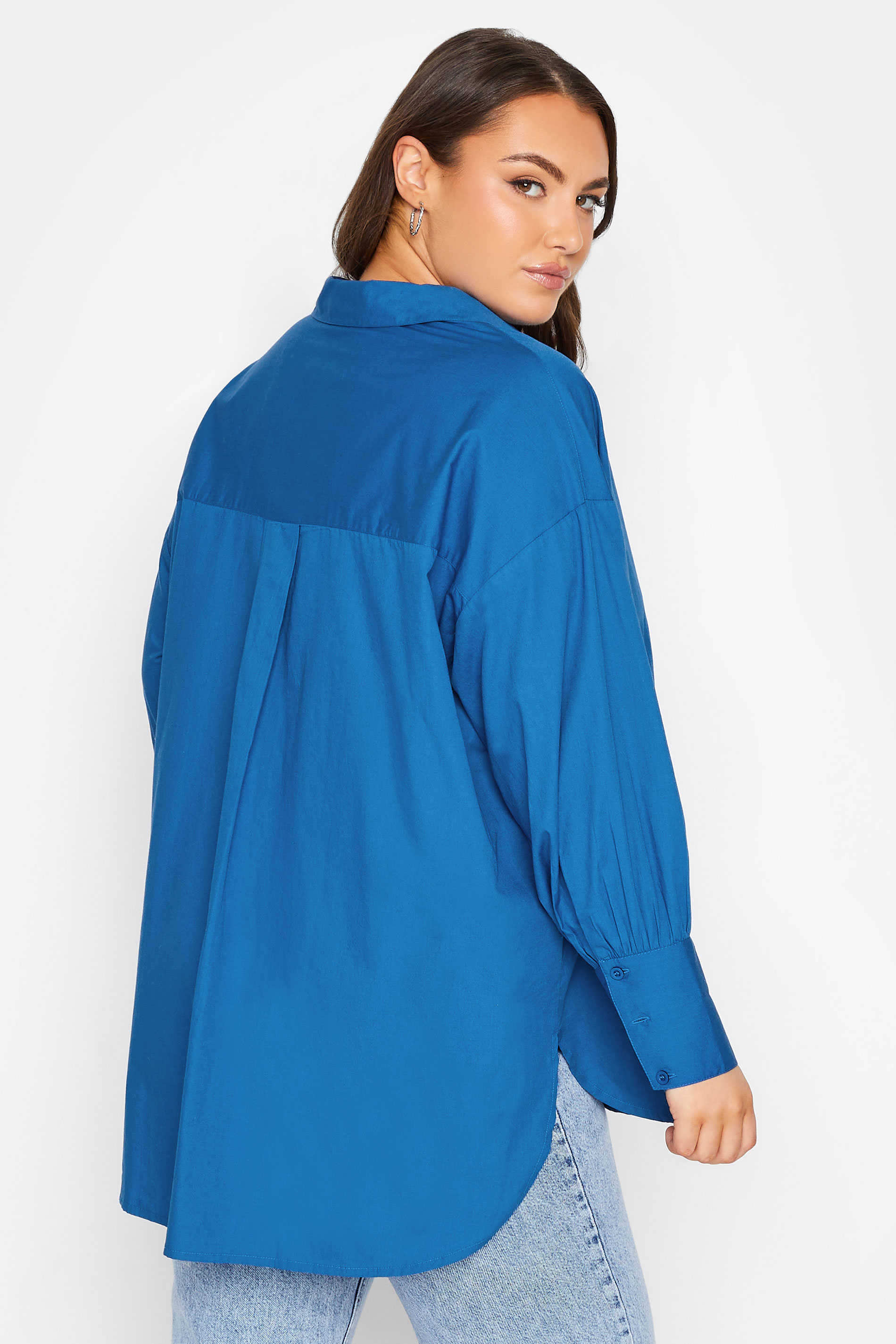 Plus Size Blue Oversized Poplin Shirt | Yours Clothing