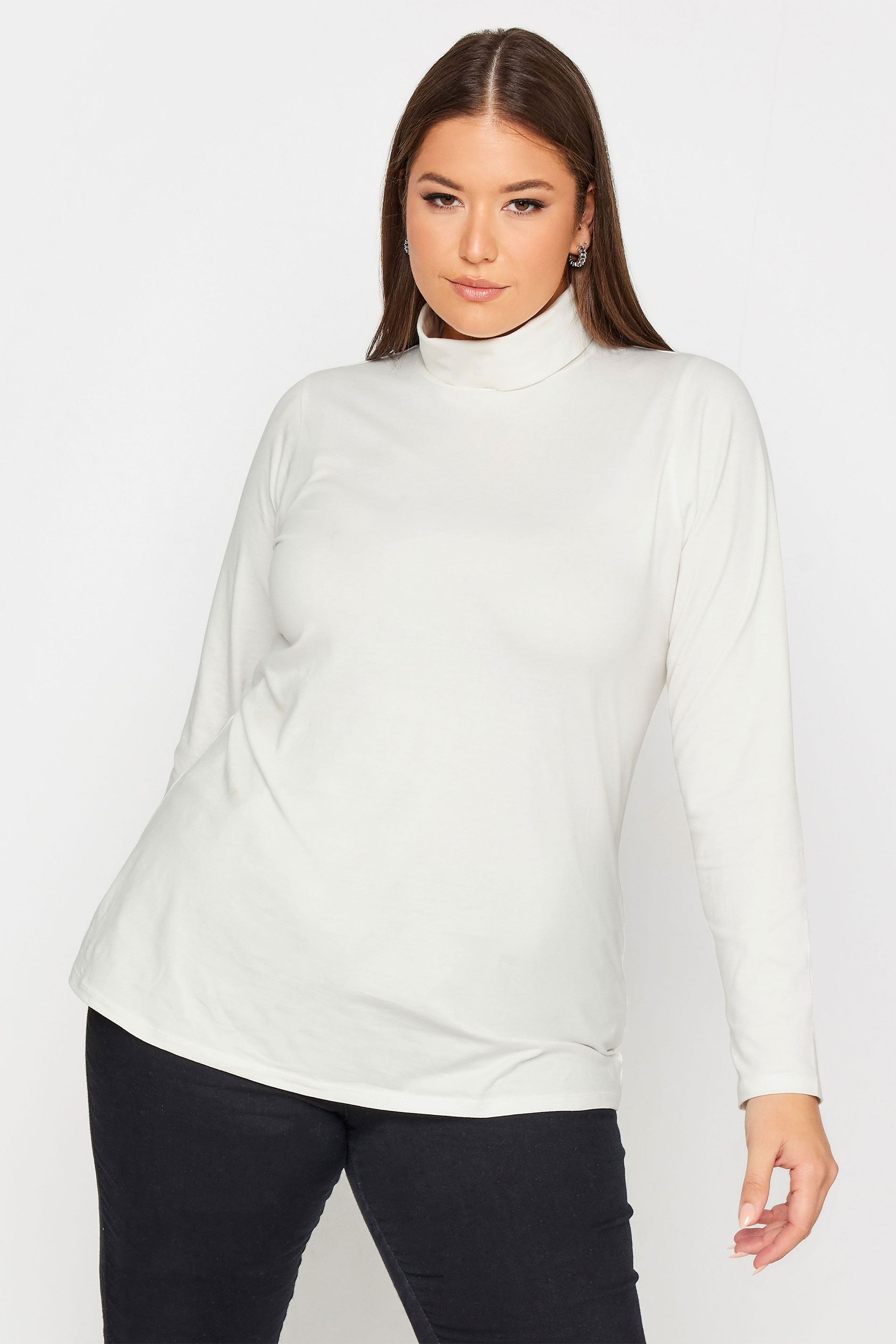 YOURS Plus Size White Long Sleeve Turtle Neck Top | Yours Clothing 1