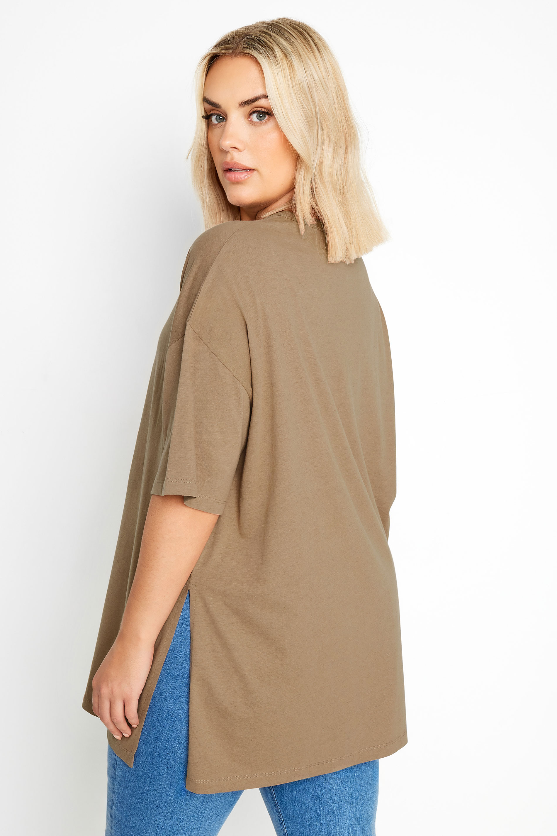 YOURS Plus Size Brown Side Split Oversized T-Shirt | Yours Clothing 3