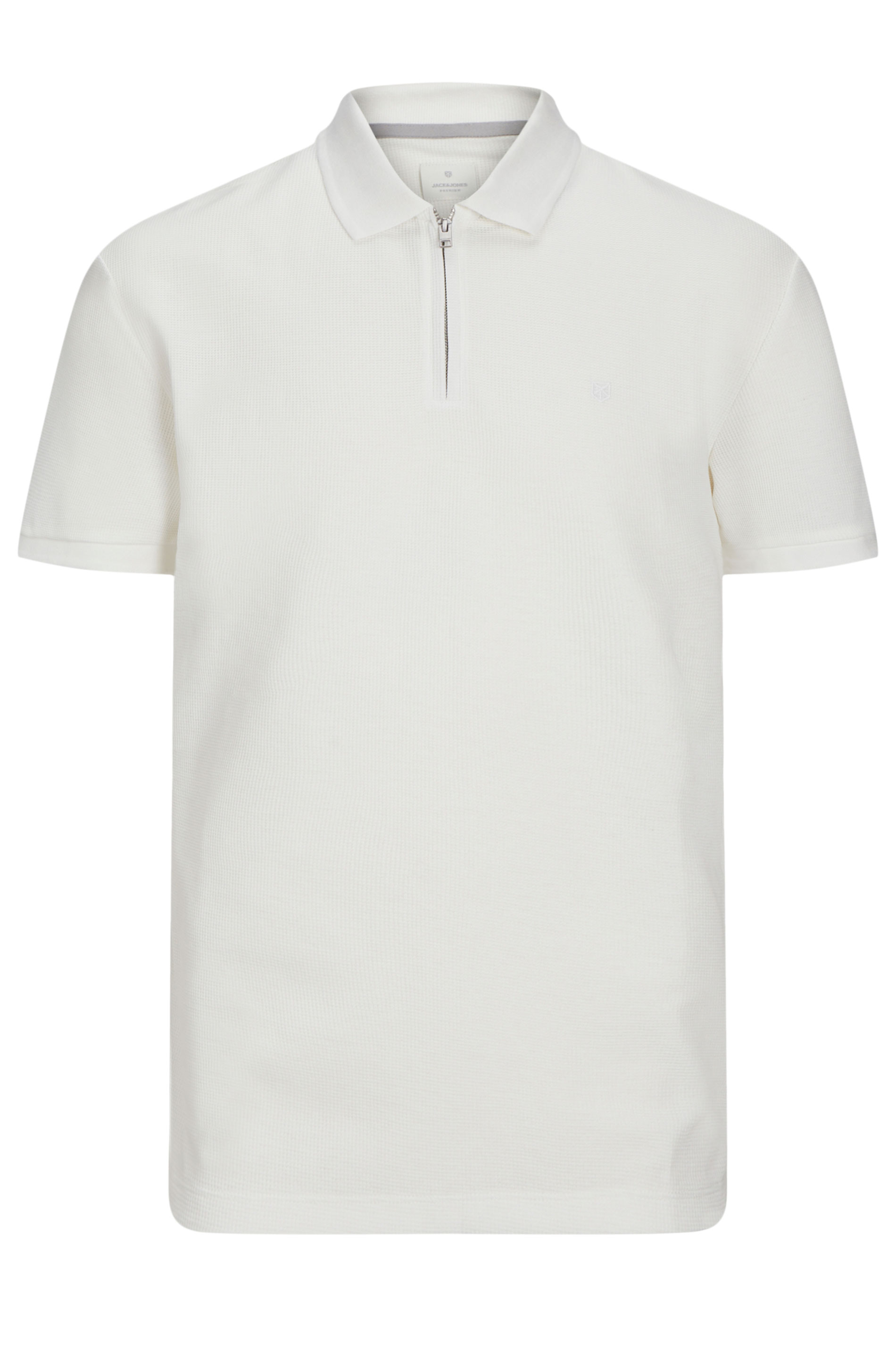 JACK & JONES Big & Tall White Half Zip Short Sleeve Polo Shirt | BadRhino 1