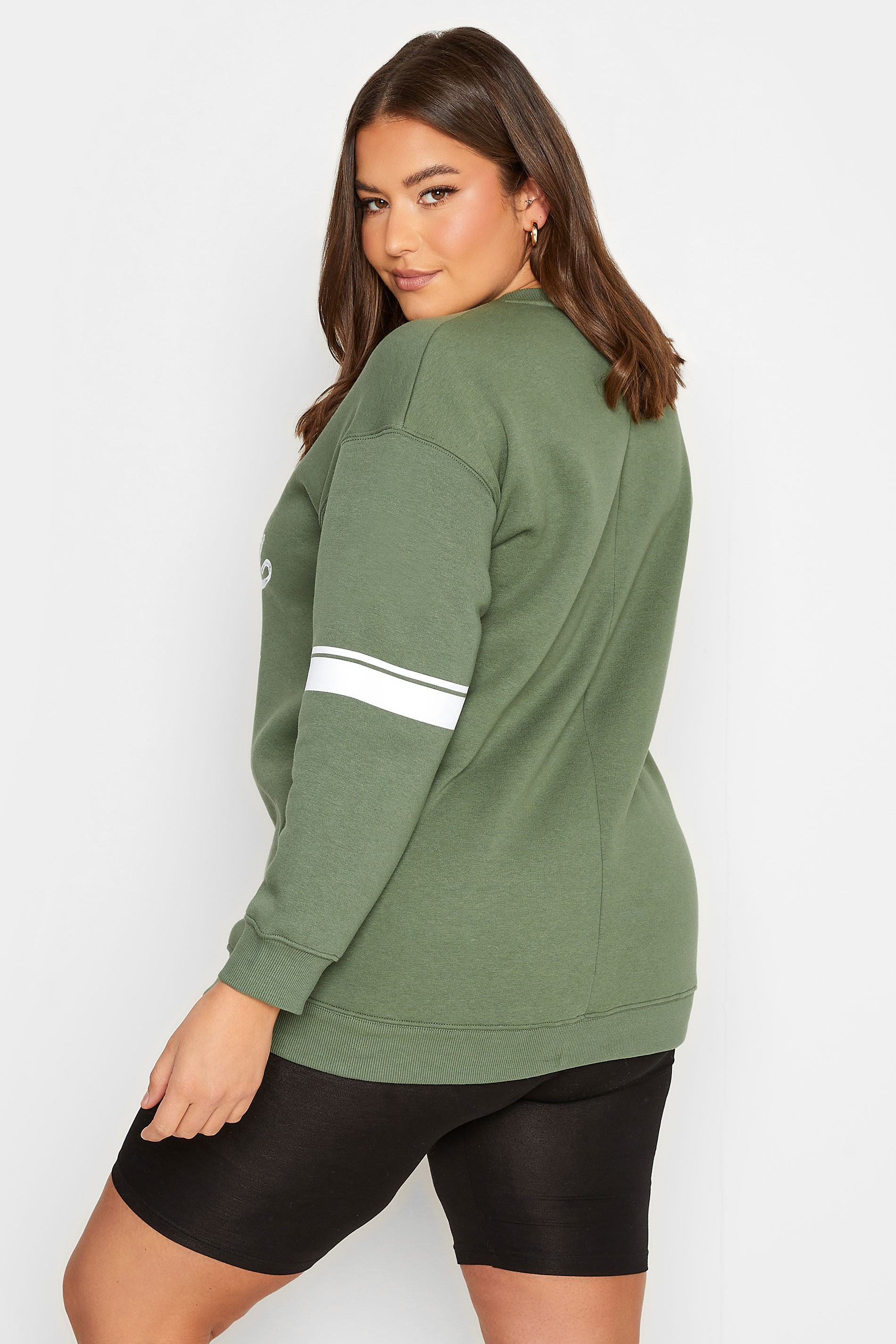 YOURS Plus Size Curve Khaki Green 'California' Slogan Sweatshirt | Yours Clothing  3