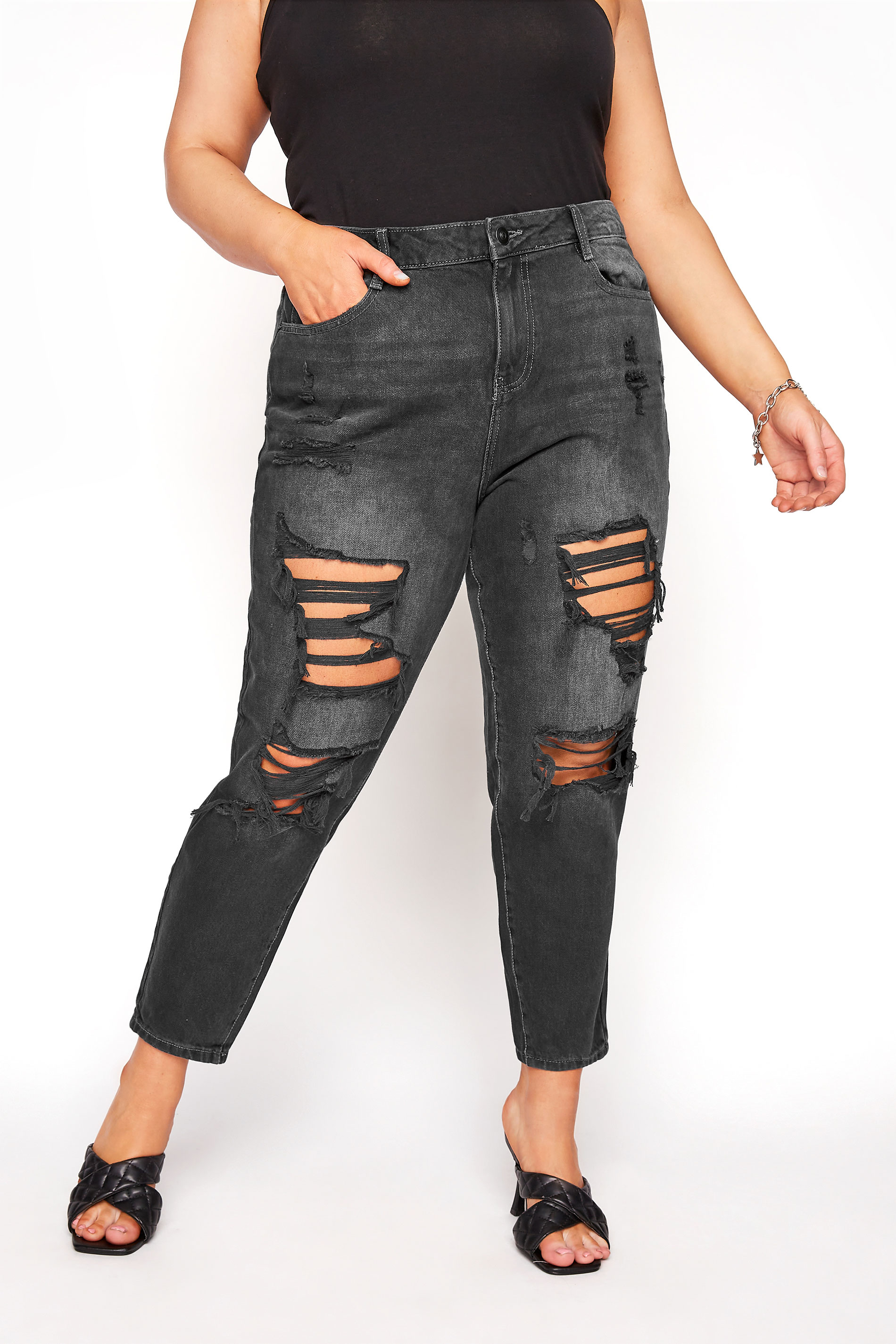 YOURS FOR GOOD Curve Black Extreme Distressed MOM Jeans_C.jpg