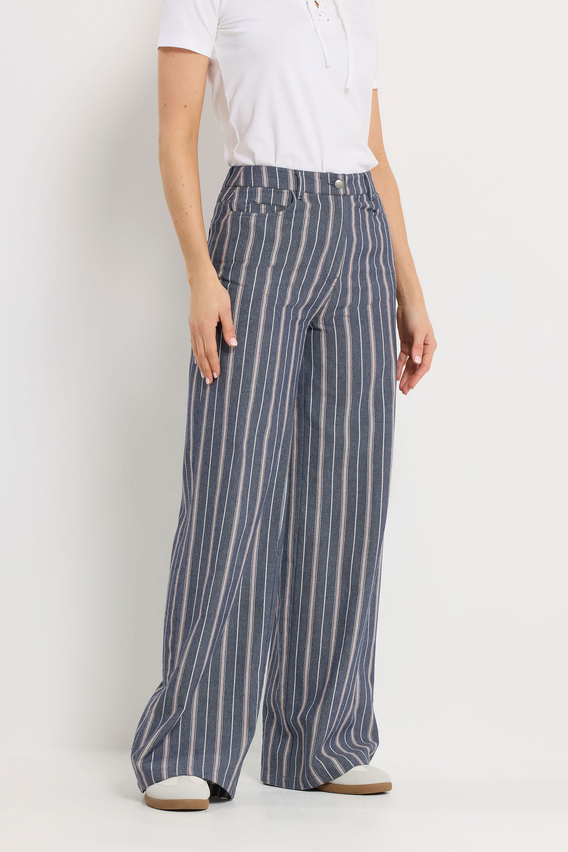 LTS Tall Women's Denim Blue Stripe Cotton Wide Leg Jeans | Long Tall Sally 2