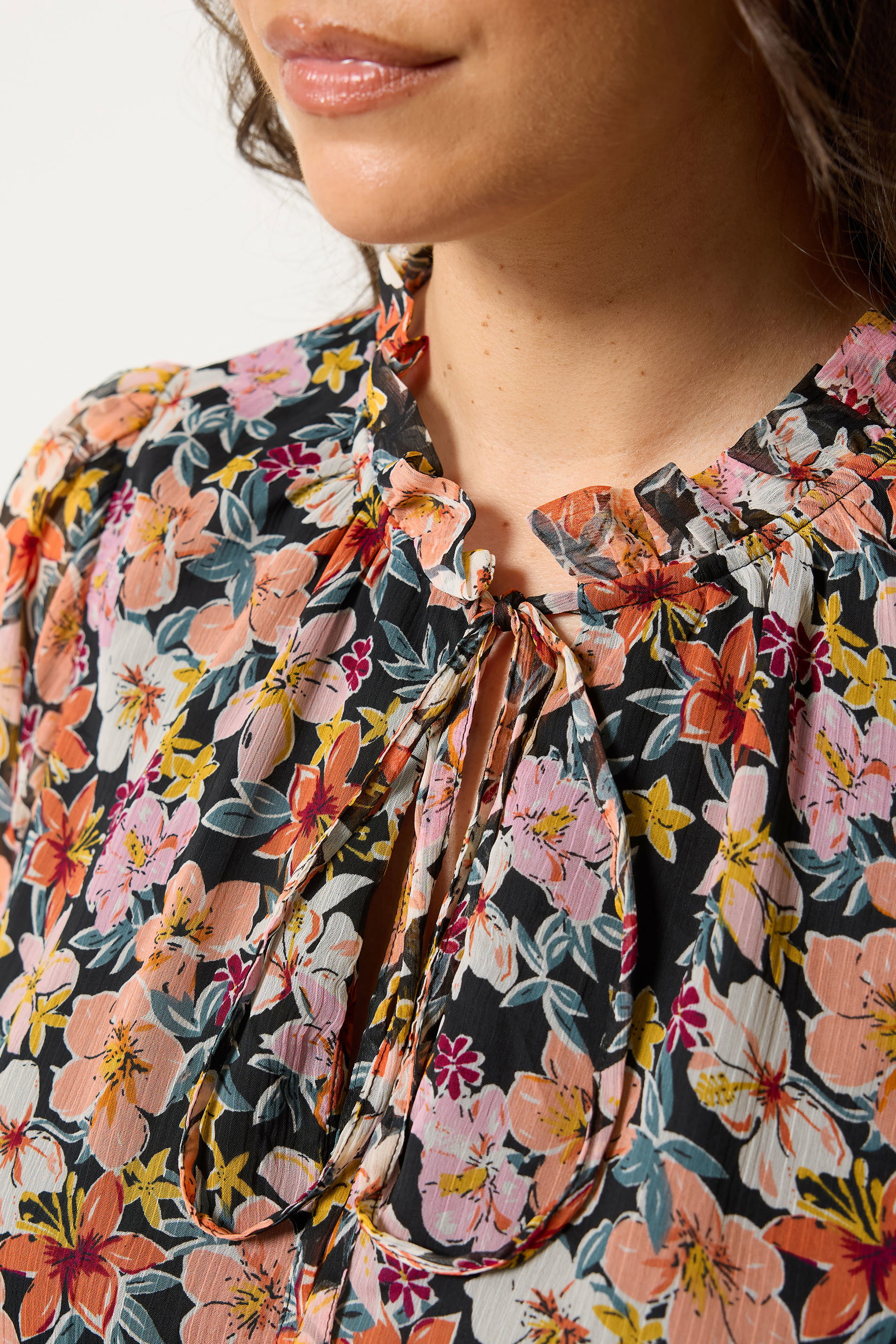 Yours Plus Size Pink Floral Print Frill Neck Blouse | Yours Clothing 4