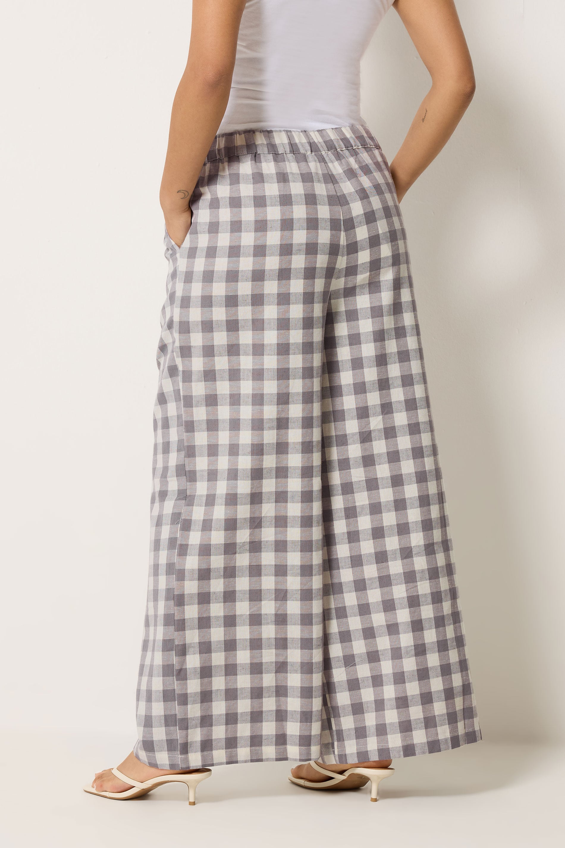 PixieGirl Petite Women's Grey Gingham Wide Leg Trousers | PixieGirl 2